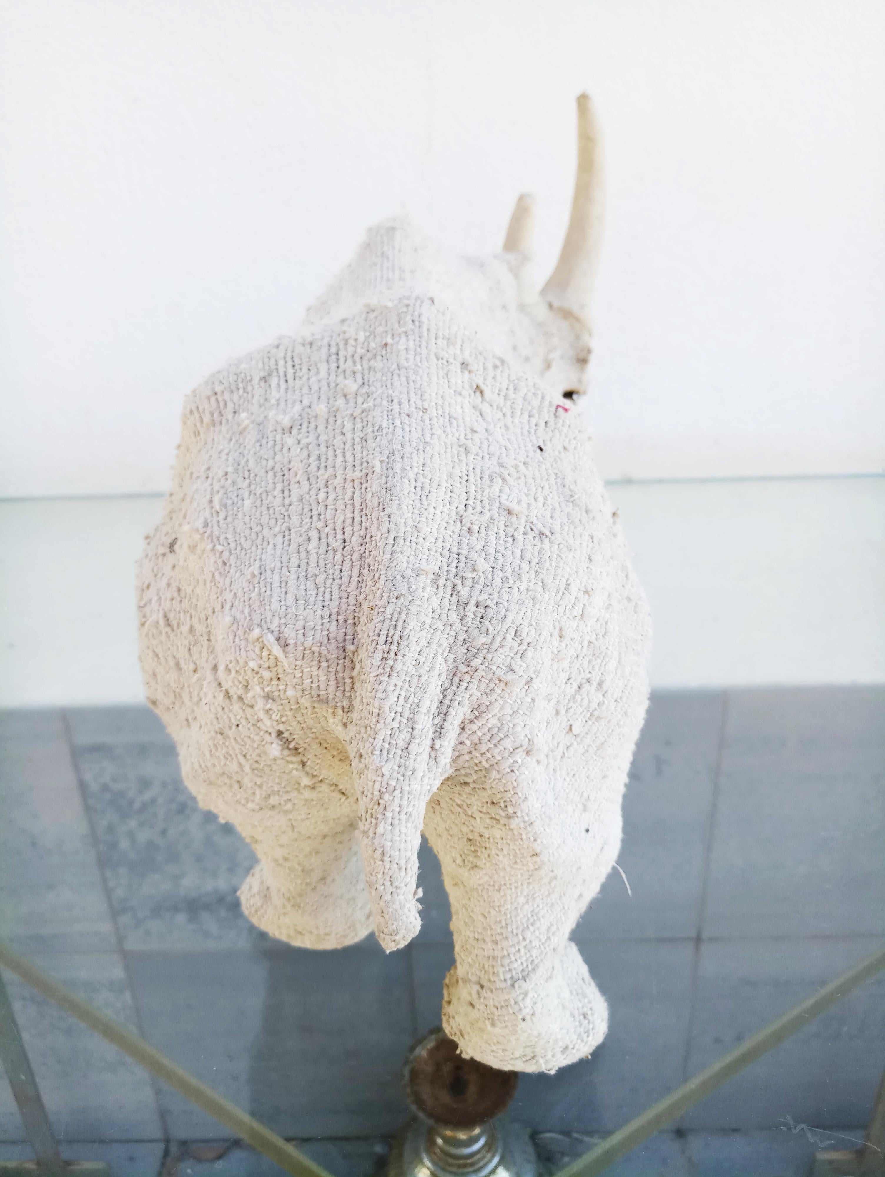 Rare Hemp Fabric Rhino Sculpture, 1950s For Sale 1