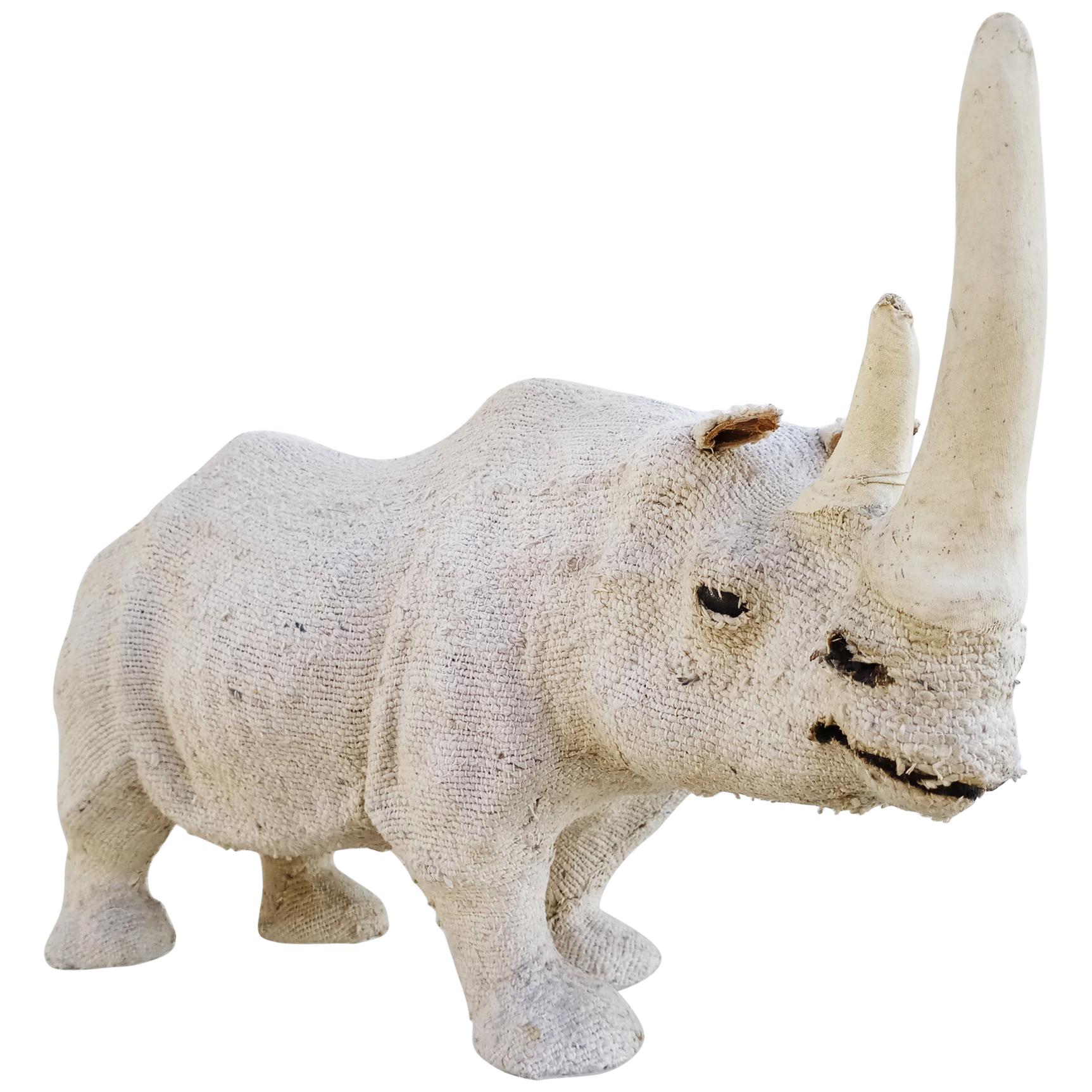 Rare Hemp Fabric Rhino Sculpture, 1950s For Sale