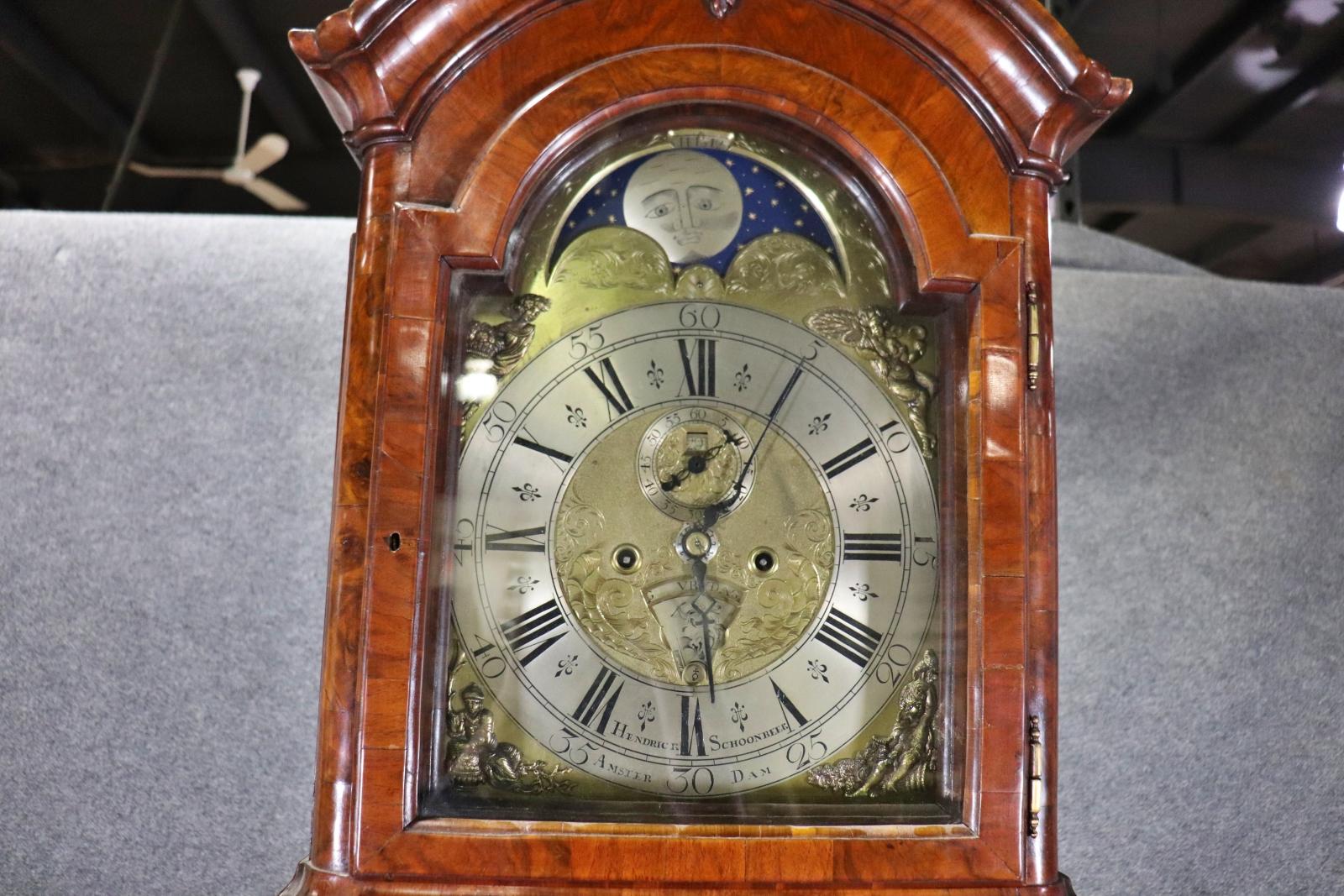 Seltene Hendrick Schoonbeck Großvater-Uhr mit niederländischer Intarsienarbeit und hohem Gehäuse  im Angebot 4