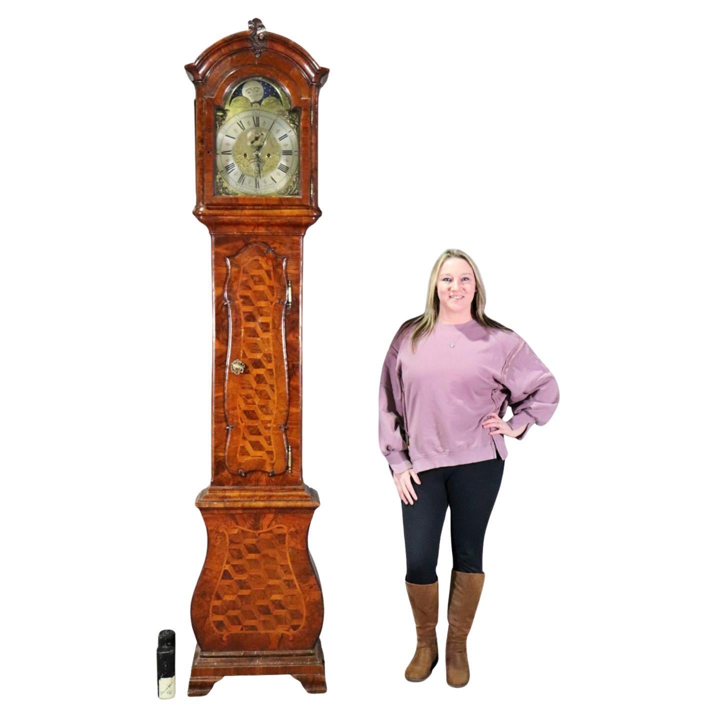 Rare Hendrick Schoonbeck Dutch Marquetry Tall Case Grandfather Clock  For Sale