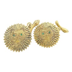 Rare Henri Maïk Lion Emerald Vintage Cufflinks Artist 18 Karat Gold Cufflinks
