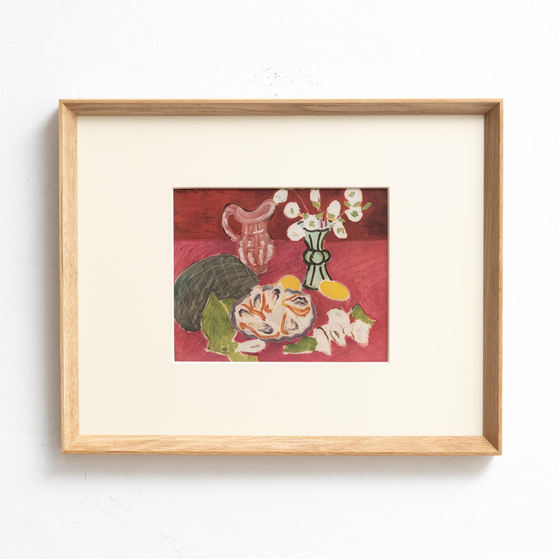 Step into the timeless brilliance of Henri Matisse with this extraordinary color cliché, expertly edited by Editions du Chêne in Paris, France, in 1943. Adorned by a stunning solid wood frame measuring 54cm in width, 43.5cm in height, and 3.5cm in