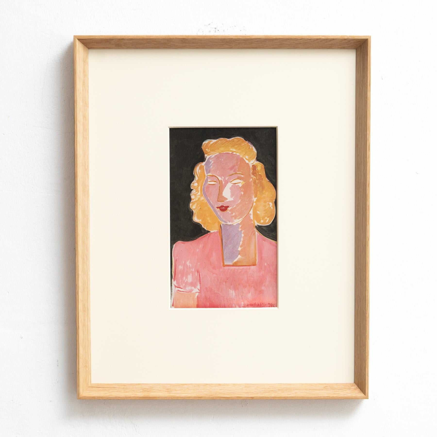 Step into the timeless brilliance of Henri Matisse with this extraordinary color cliché, expertly edited by Editions du Chêne in Paris, France, in 1943. Adorned by a stunning solid wood frame measuring 54cm in height, 43.5cm in width, and 3.5cm in