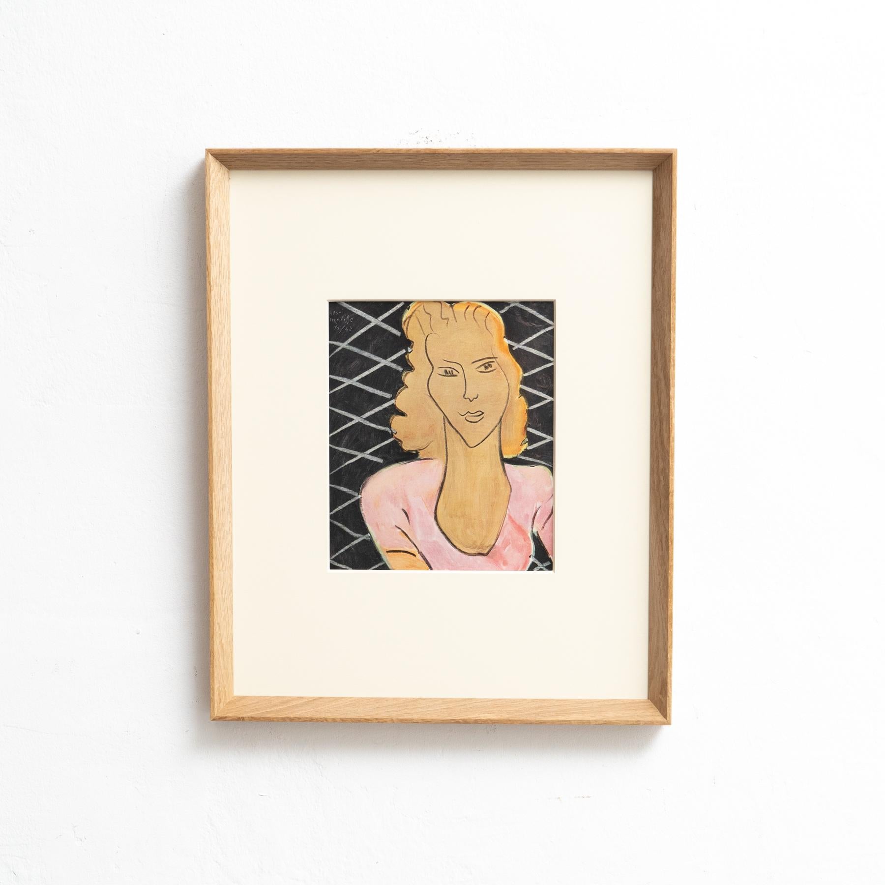 Step into the timeless brilliance of Henri Matisse with this extraordinary color cliché, expertly edited by Editions du Chêne in Paris, France, in 1943. Adorned by a stunning solid wood frame measuring 54cm in height, 43.5cm in width, and 3.5cm in