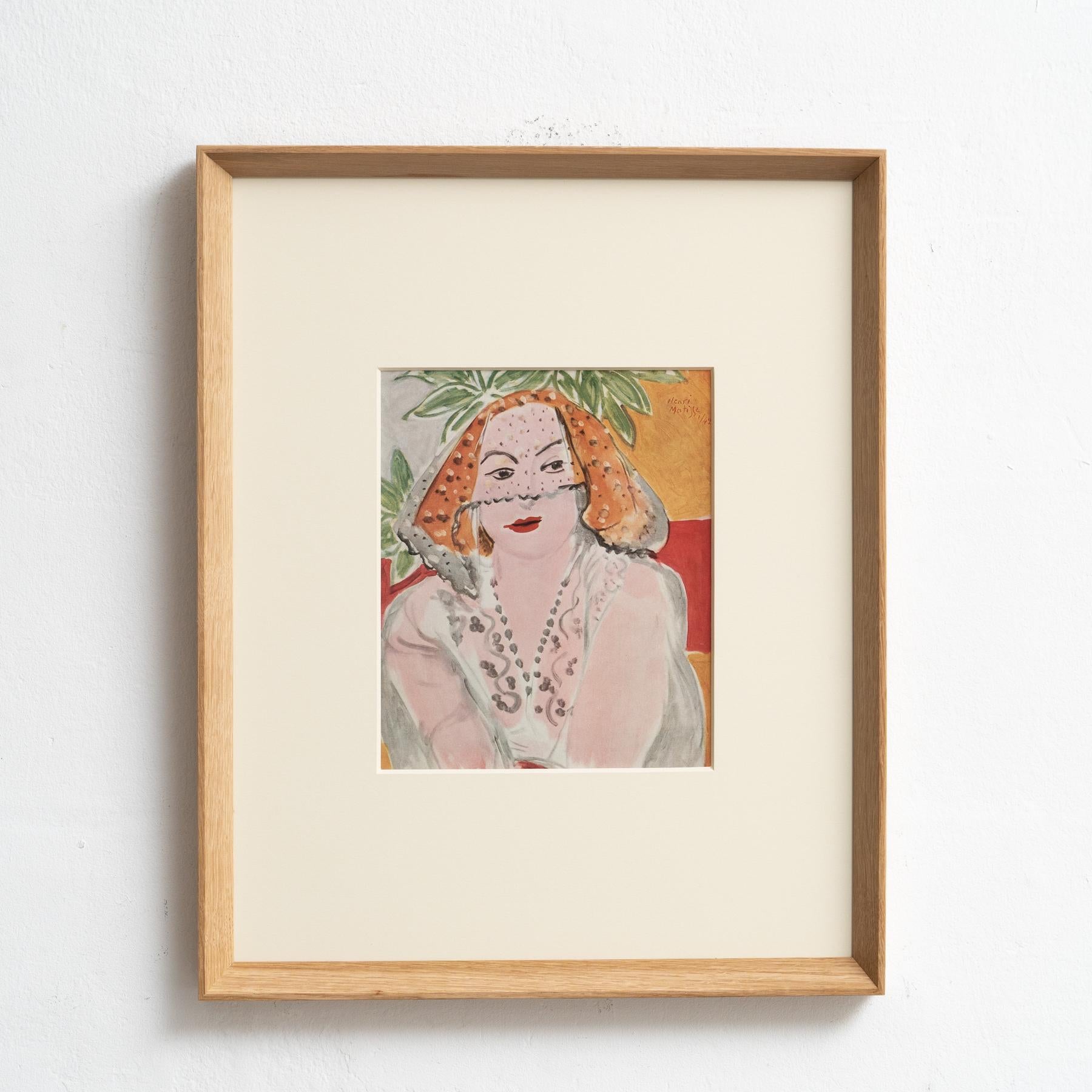 Step into the timeless brilliance of Henri Matisse with this extraordinary color cliché, expertly edited by Editions du Chêne in Paris, France, in 1943. Adorned by a stunning solid wood frame measuring 54cm in height, 43.5cm in width, and 3.5cm in