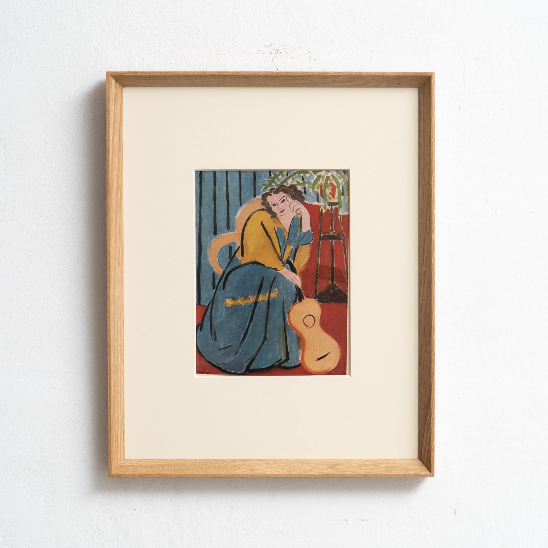 Step into the timeless brilliance of Henri Matisse with this extraordinary color cliché, expertly edited by Editions du Chêne in Paris, France, in 1943. Adorned by a stunning solid wood frame measuring 54cm in height, 43.5cm in width, and 3.5cm in