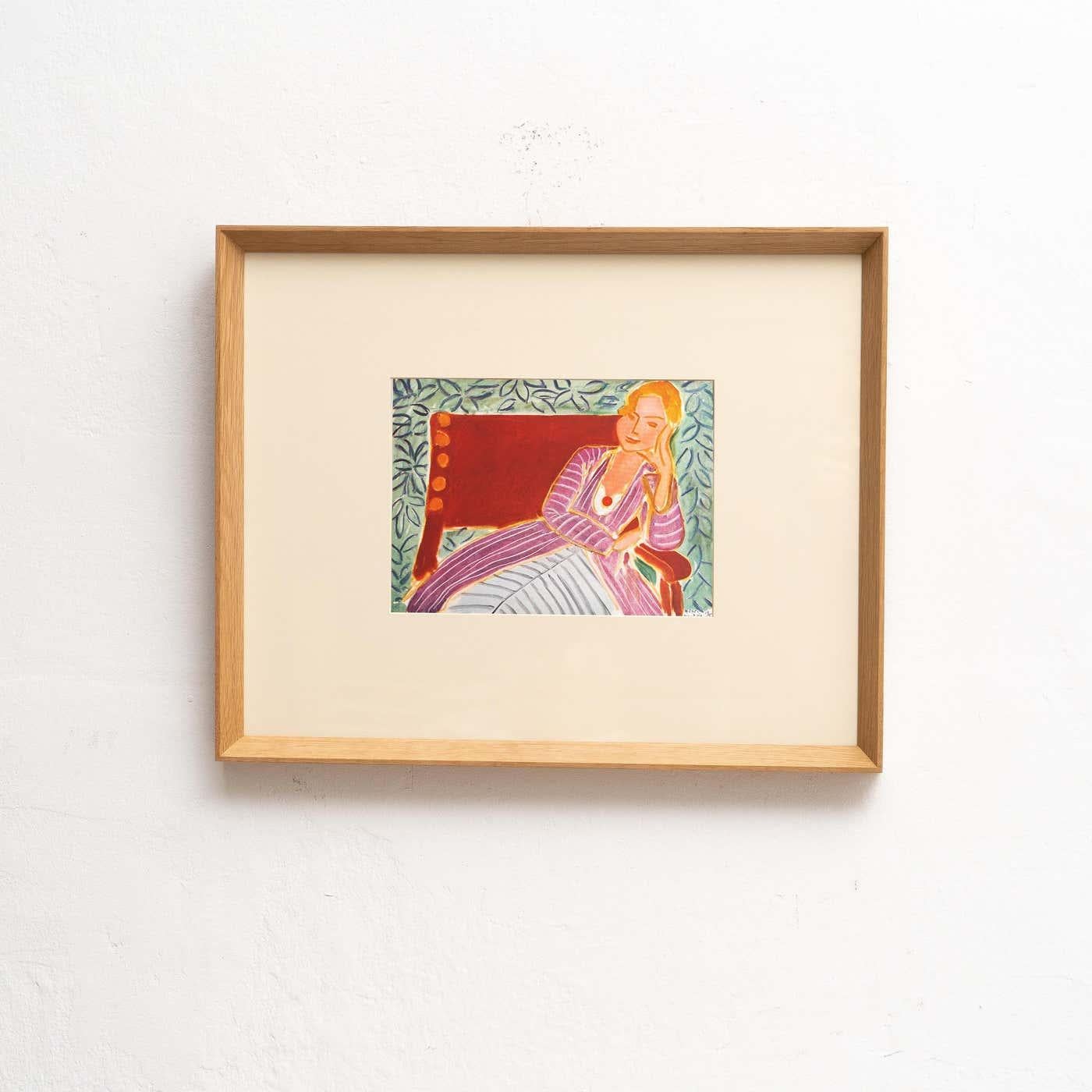 Step into the timeless brilliance of Henri Matisse with this extraordinary color cliché, expertly edited by Editions du Chêne in Paris, France, in 1943. Adorned by a stunning solid wood frame measuring 54cm in width, 43.5cm in height, and 3.5cm in