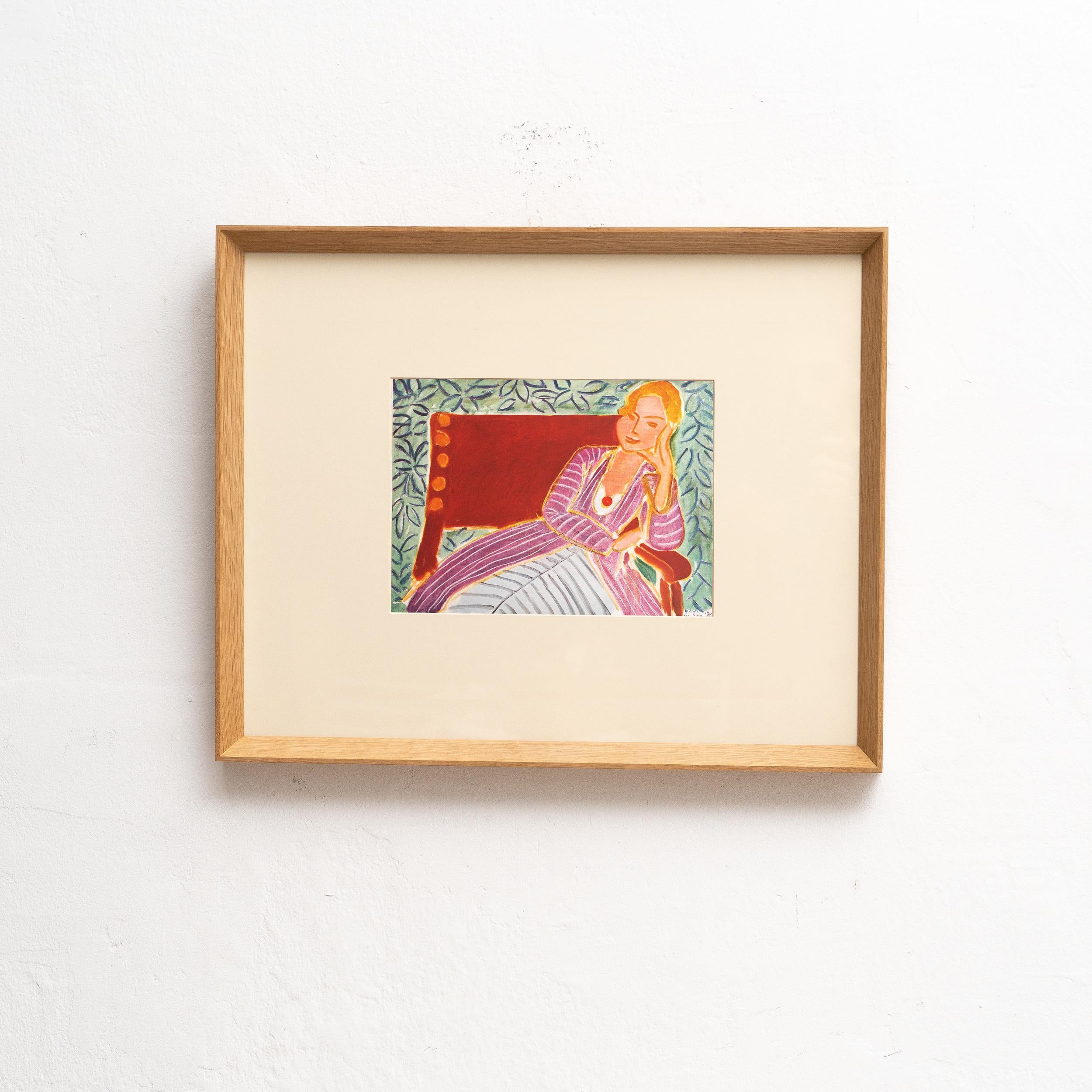 Immerse yourself in the timeless brilliance of Henri Matisse with this extraordinary color lithograph, expertly edited by Editions du Chene in Paris, France, in 1943. Adorned by a stunning solid wood frame, measuring 40.5cm in height and 51cm in