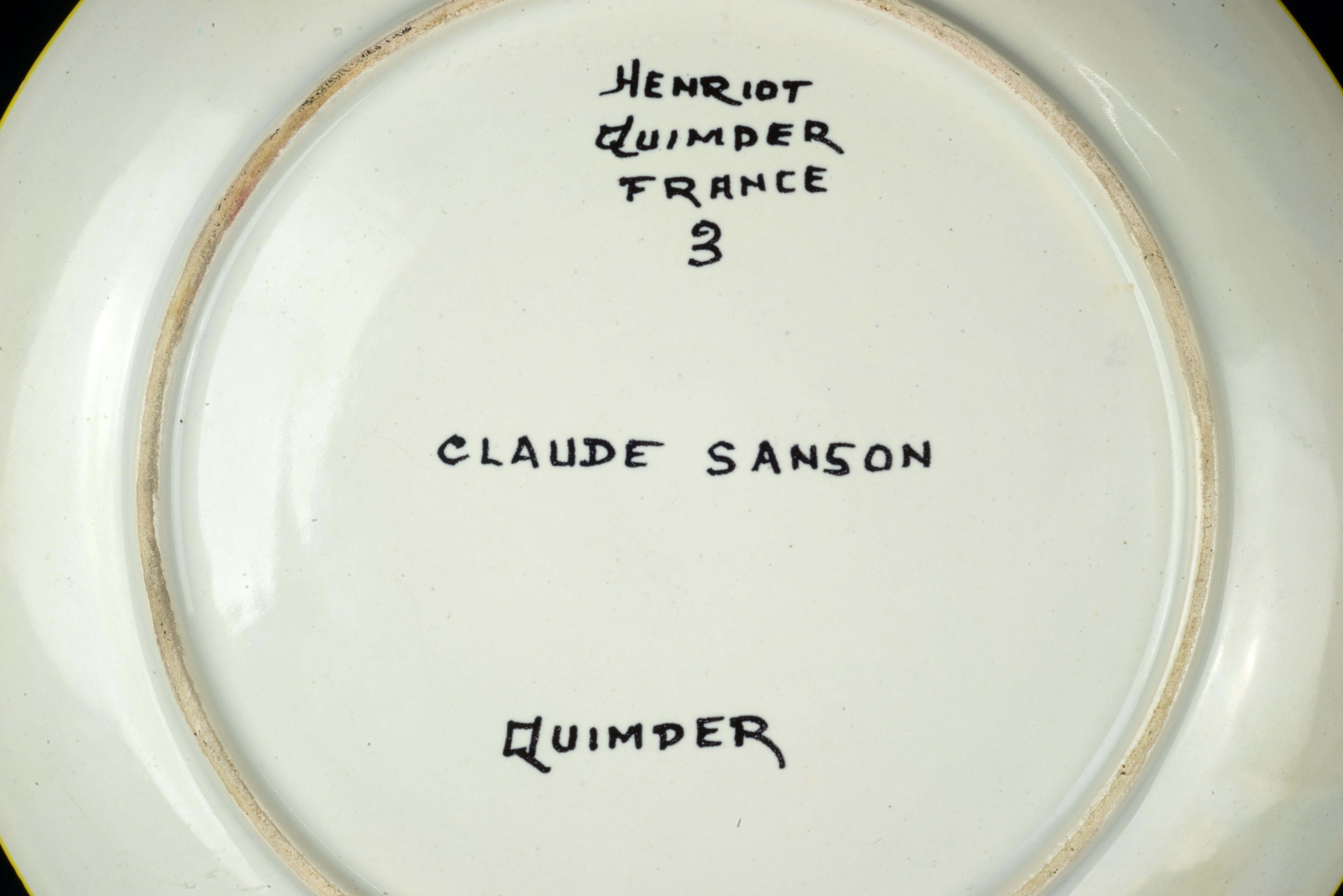 Raro plato de la serie de sombreros de loza de Henriot Quimper de Claude Sanson, años 50 Francés en venta