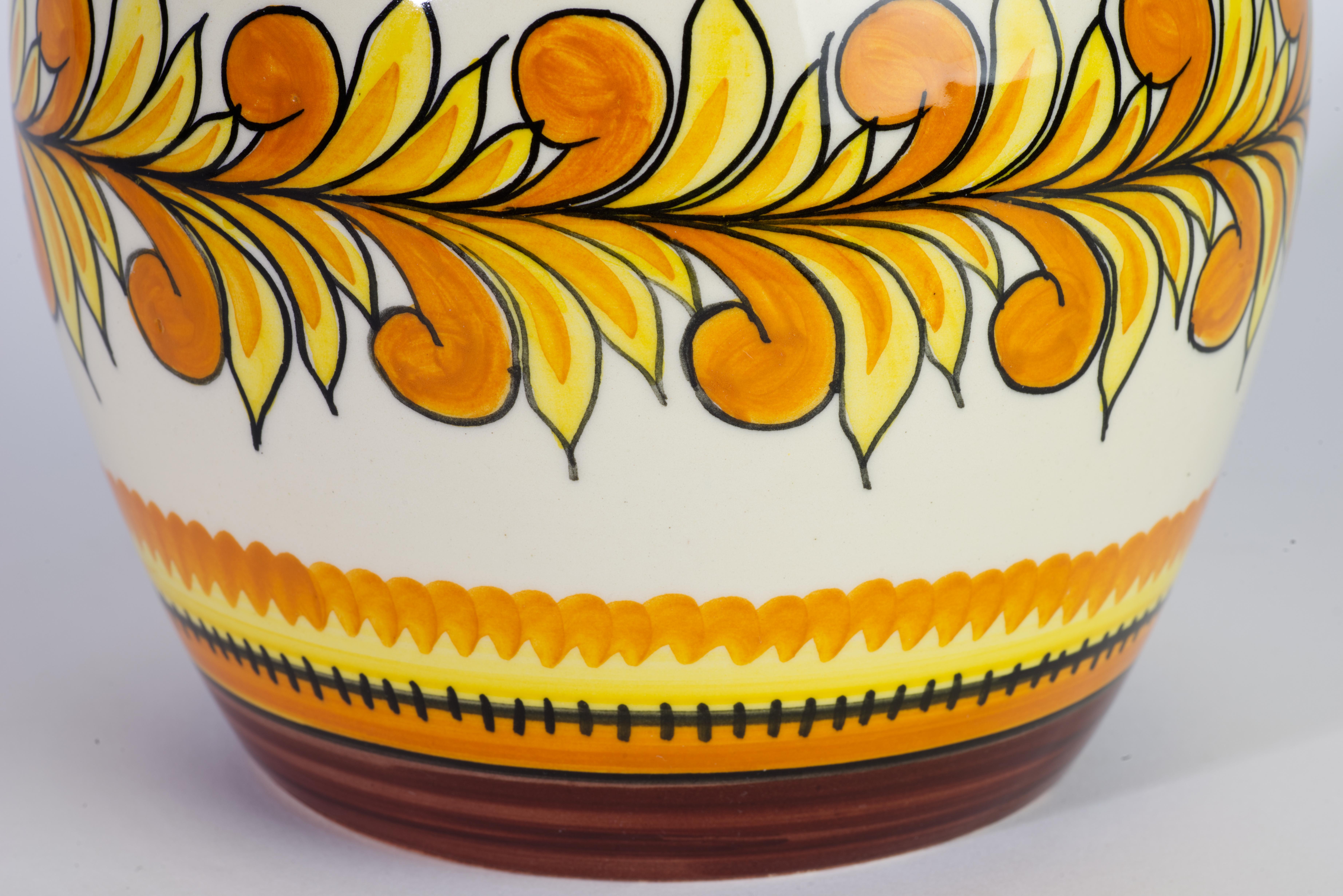 French Rare Henriot Quimper France Faience Vase, Abstract Hand Painted Decor For Sale