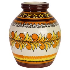 Rare Henriot Quimper France Faience Vase, Abstract Hand Painted Decor