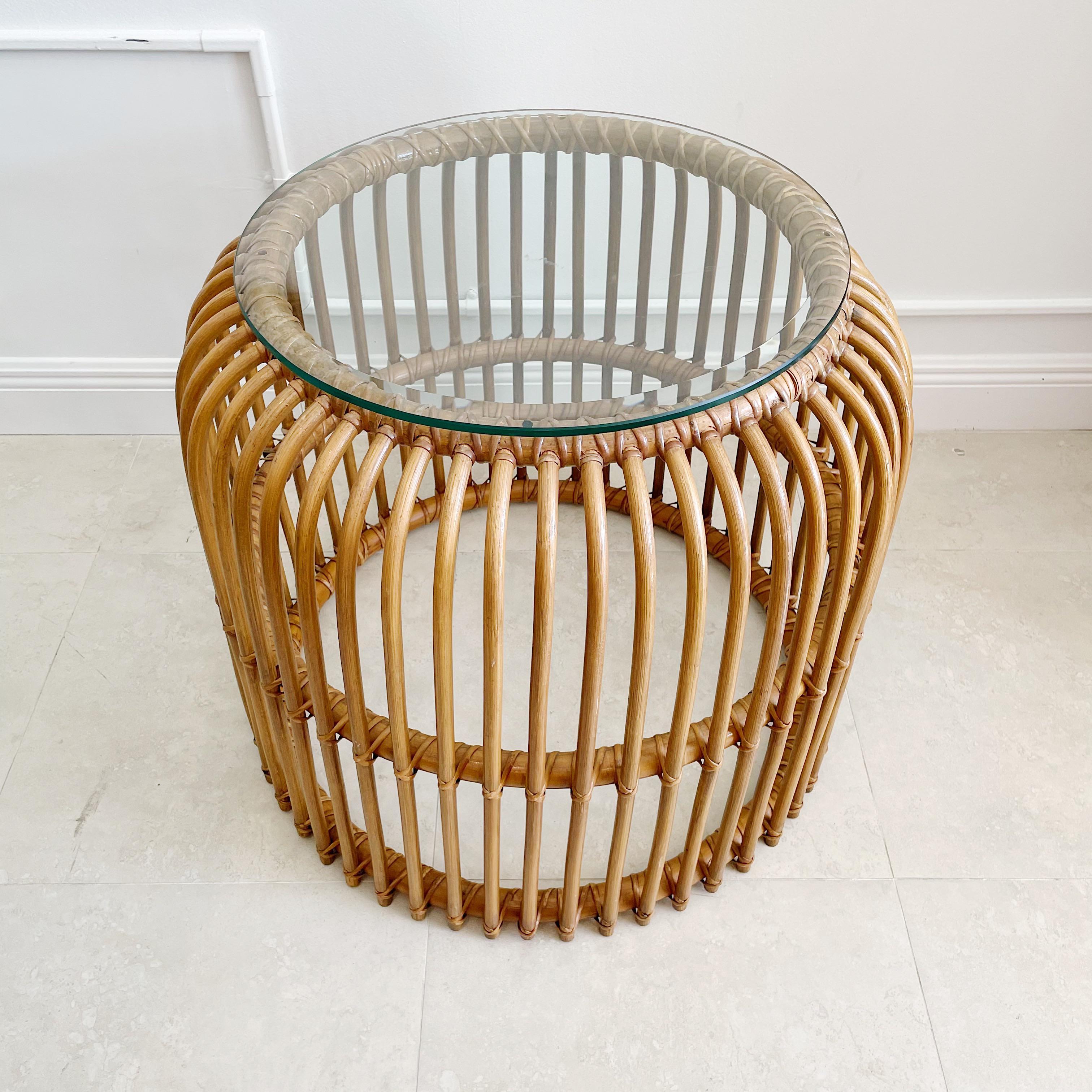 Extremely Rare Henry Olko for Willow and Reed, Rib Group 5120 bent rattan rib table. Fully restored to original condition. With original circular glass top.