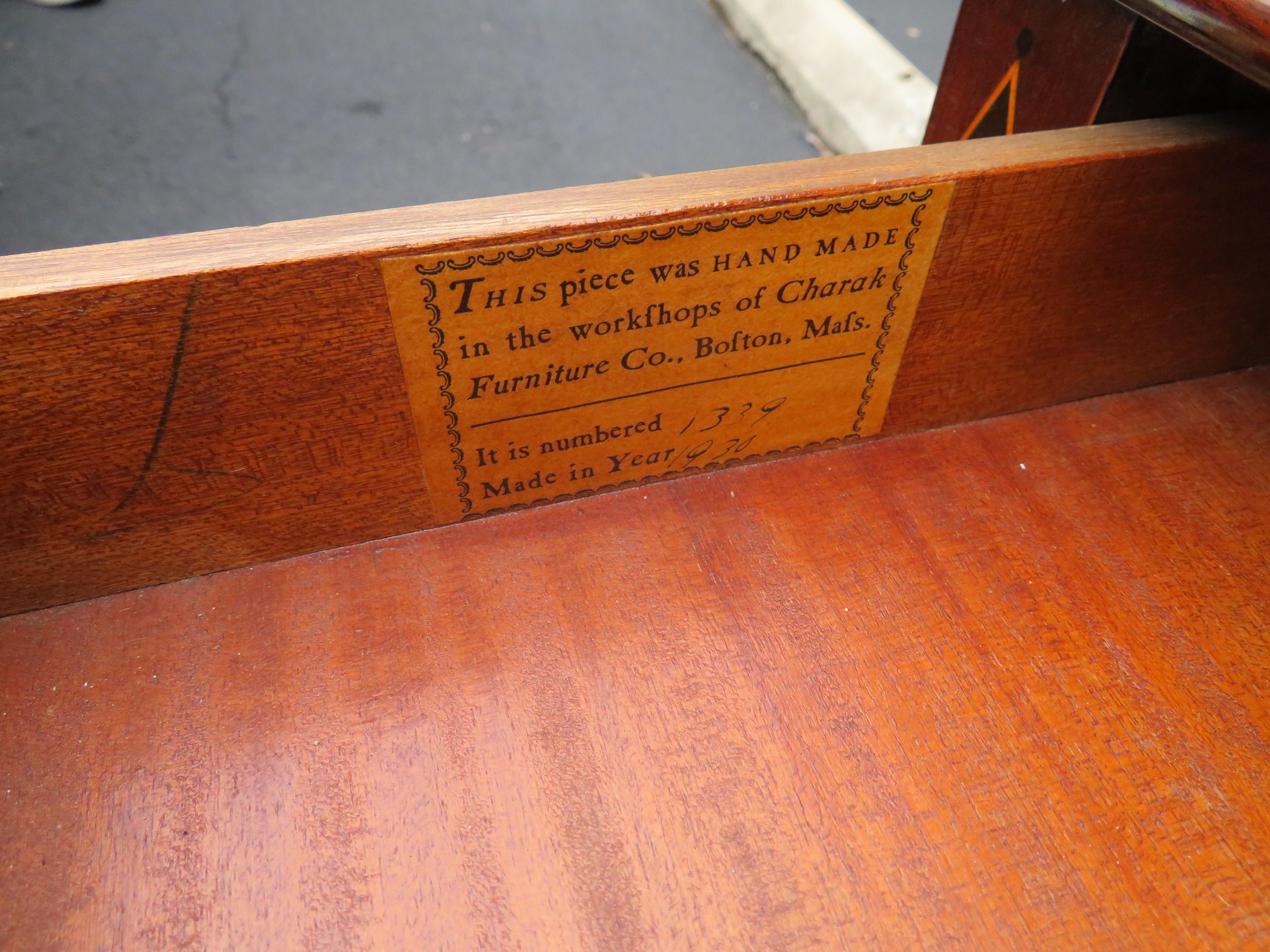 Rare Hepplewhite Revival Mixing Table Desk Charak Furniture Co. For Sale 6