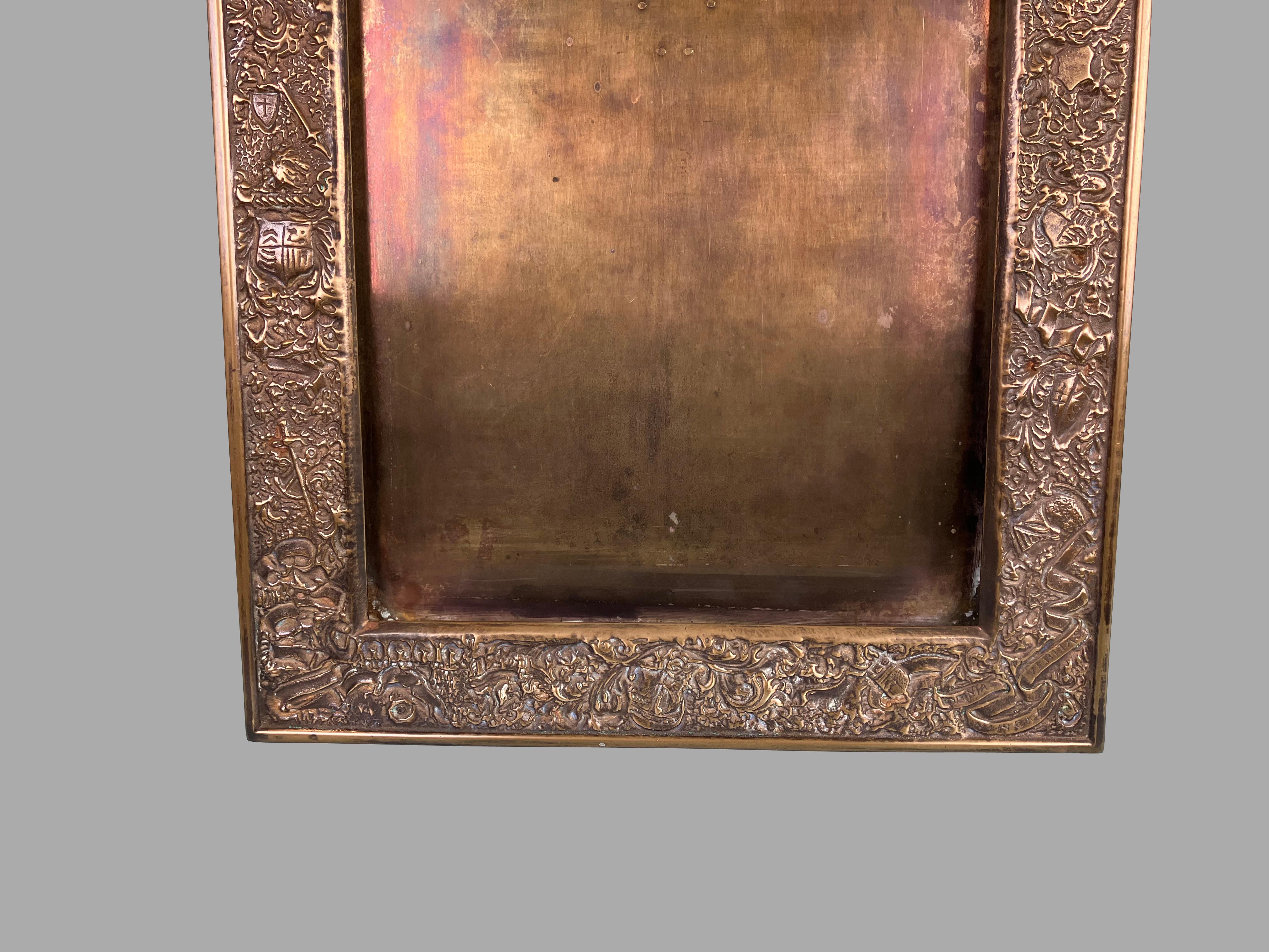 American Rare Heraldic Pattern Tiffany Furnaces Gilt Bronze Picture Frame