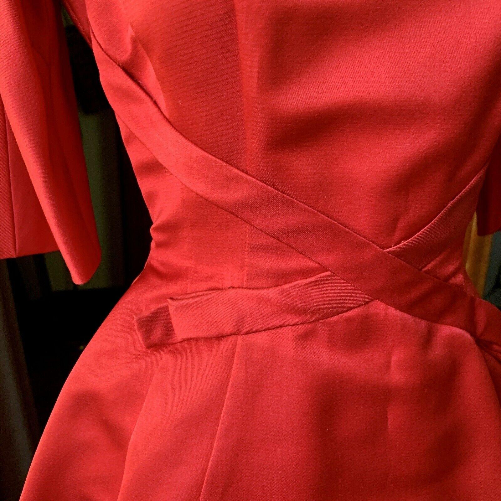 Rare HERBERT SONDHEIM 1950s Vintage Red Satin COUTURE Cocktail Dress XS/S In Good Condition In Asheville, NC