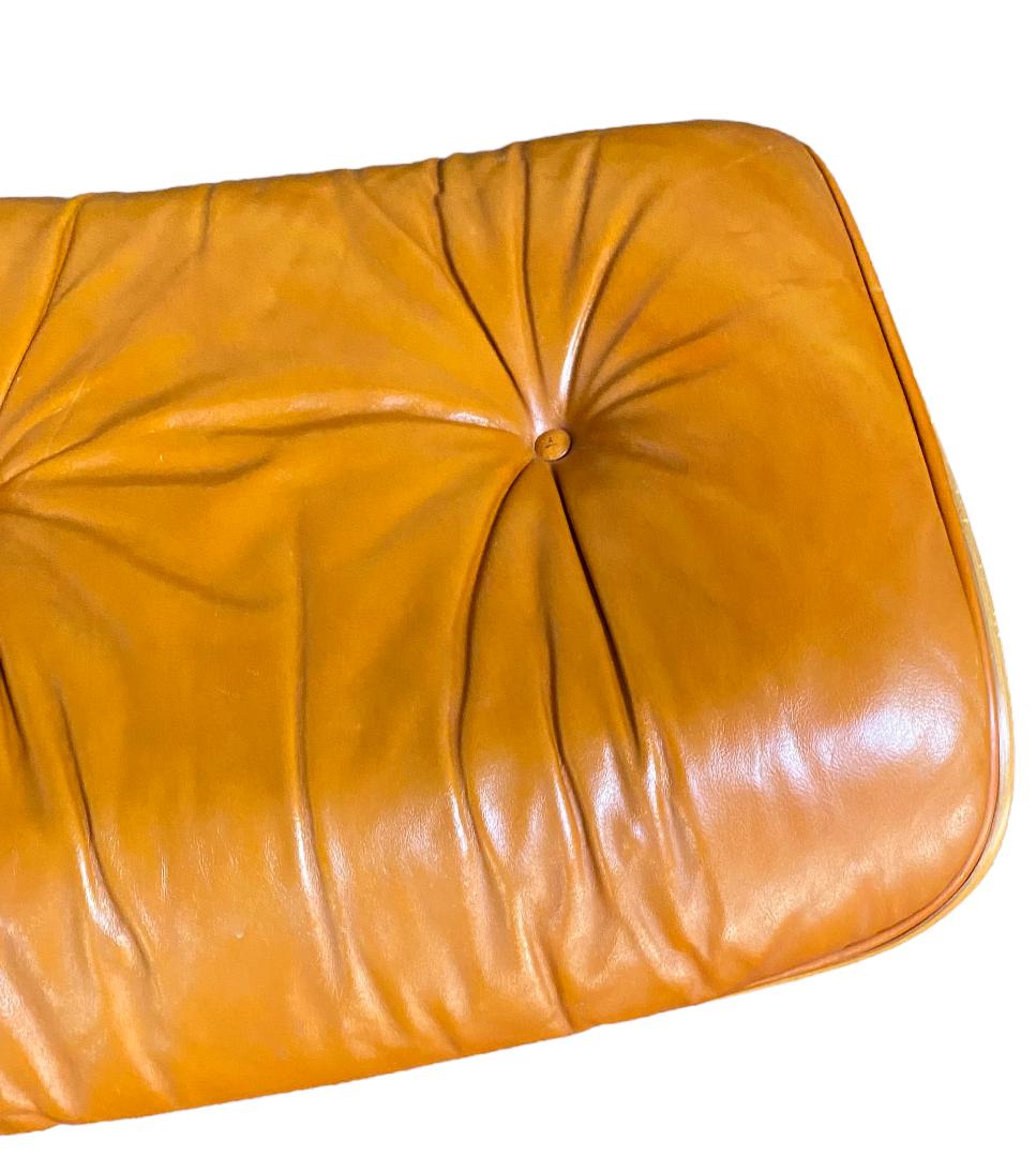 Rare Herman Miller Eames Ottoman with Burnt Orange Leather In Good Condition In Brooklyn, NY