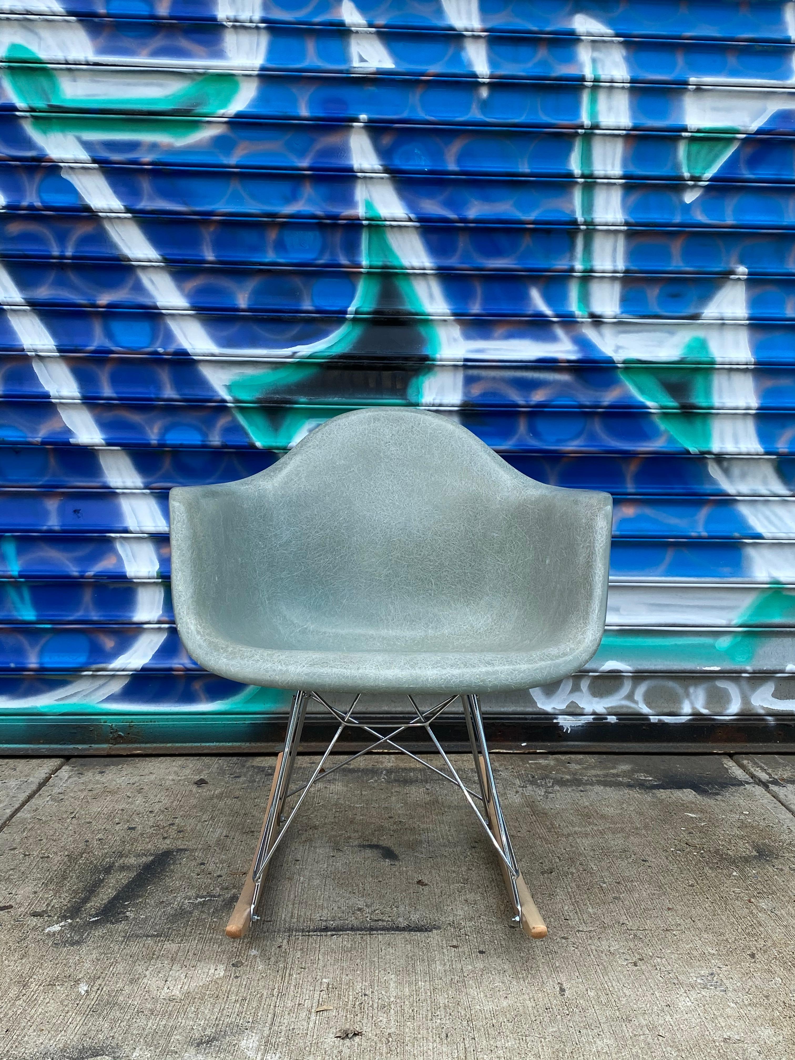 Fiberglass Rare Herman Miller Eames Rocker in Seafoam Green