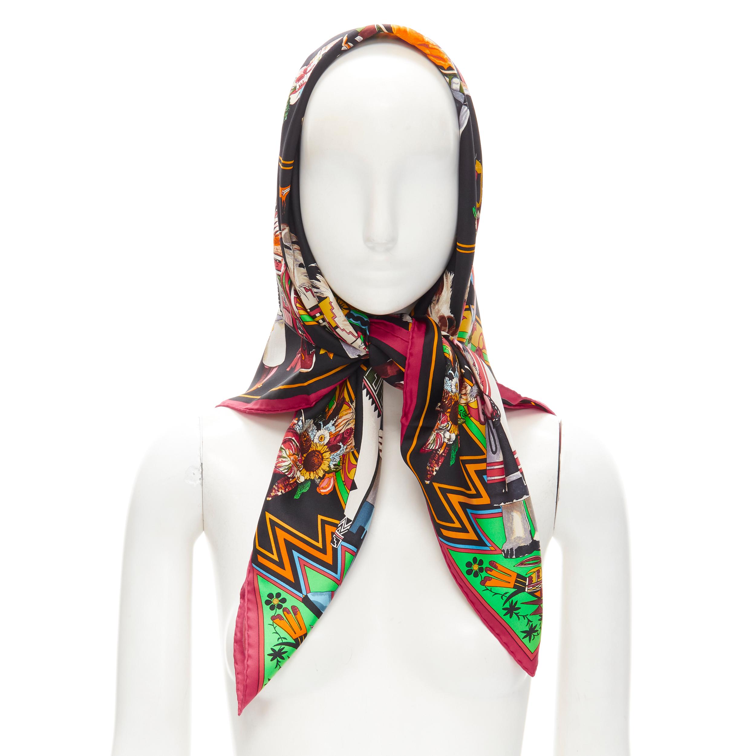 rare HERMES 100% silk black mixed aboriginal print square scarf 90cm 
Reference: ANWU/A00584 
Brand: Hermes 
Material: Silk 
Color: Multi 
Pattern: Abstract 
Made in: France 


CONDITION: 
Condition: Excellent, this item was pre-owned and is in