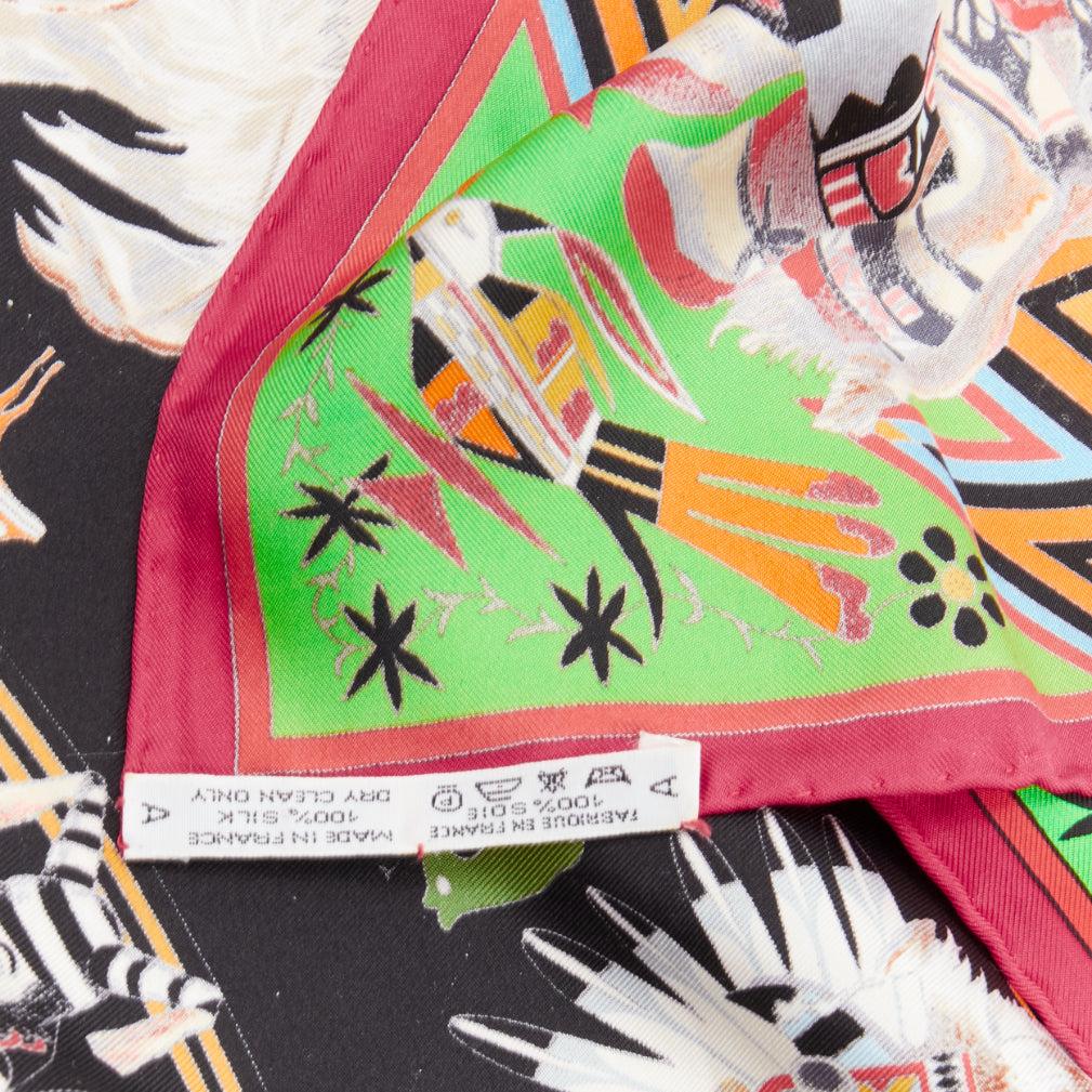 rare HERMES 100% silk black mixed aboriginal print square scarf 90cm In Excellent Condition In Hong Kong, NT