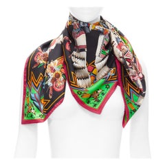 rare HERMES 100% silk black mixed aboriginal print square scarf 90cm
