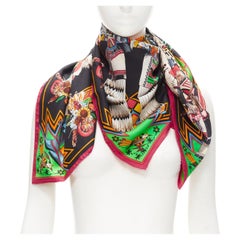 rare HERMES 100% silk black mixed aboriginal print square scarf 90cm