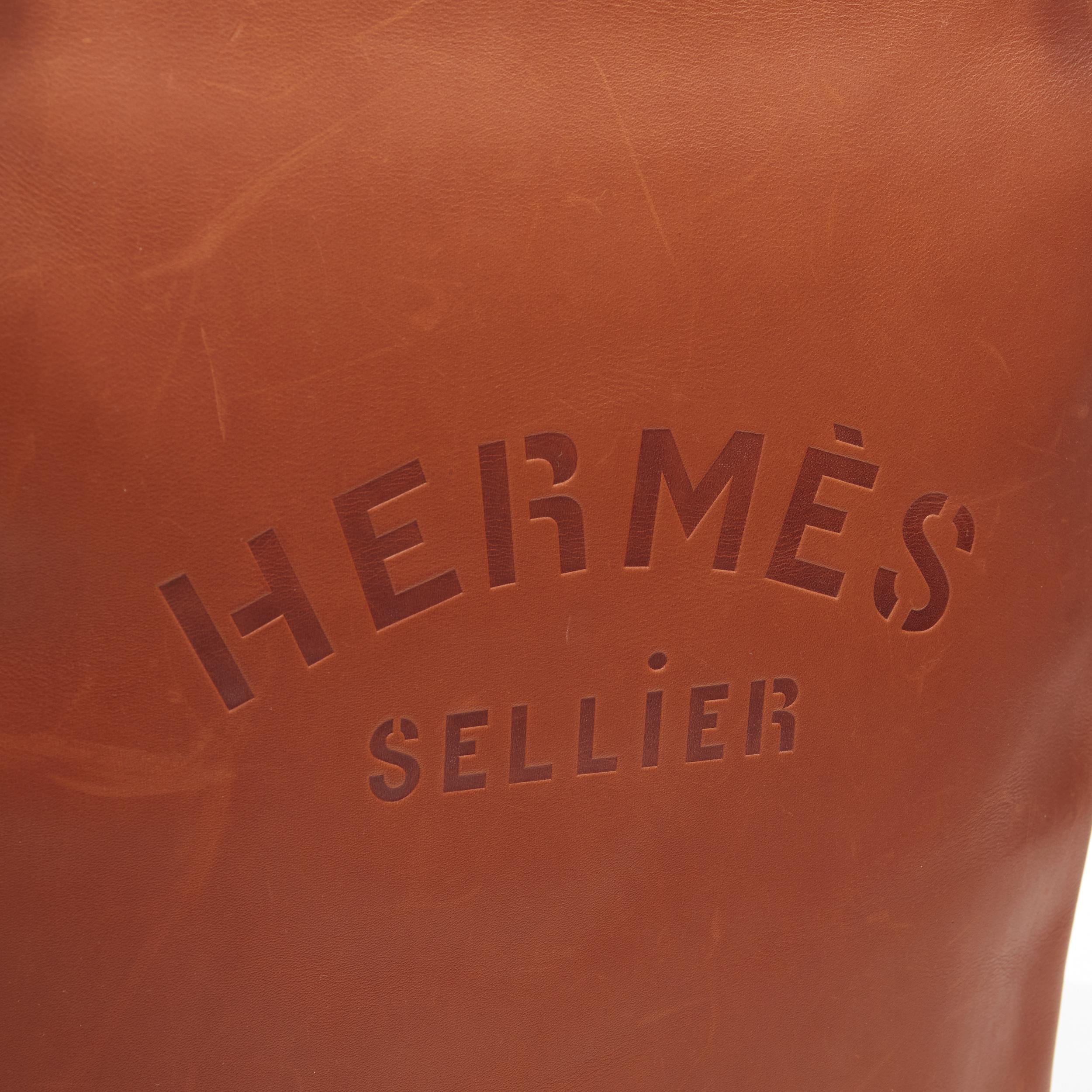 Brown rare HERMES Aline GM Large Seller logo deboss tan leather sboulder tote bag