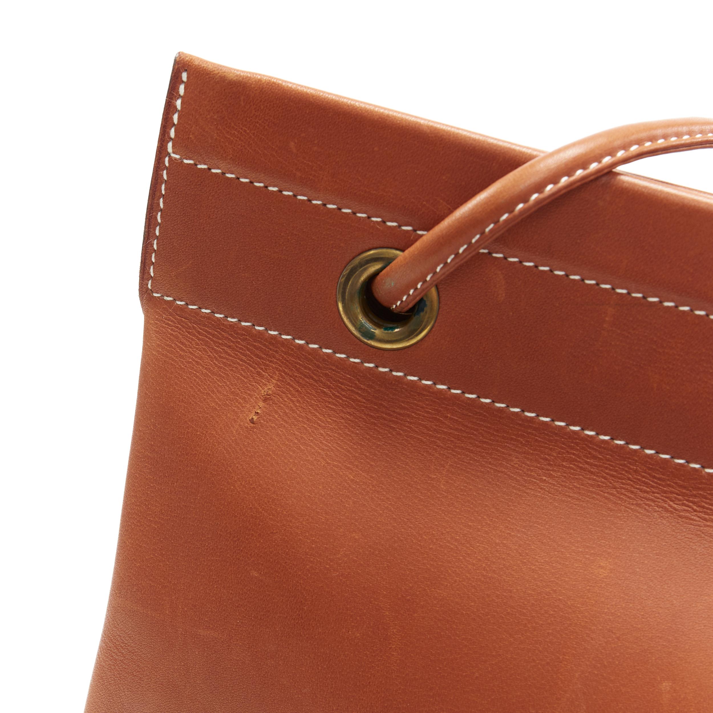 Women's rare HERMES Aline GM Large Seller logo deboss tan leather sboulder tote bag