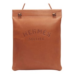 rare HERMES Aline GM Large Seller logo deboss tan leather sboulder tote bag