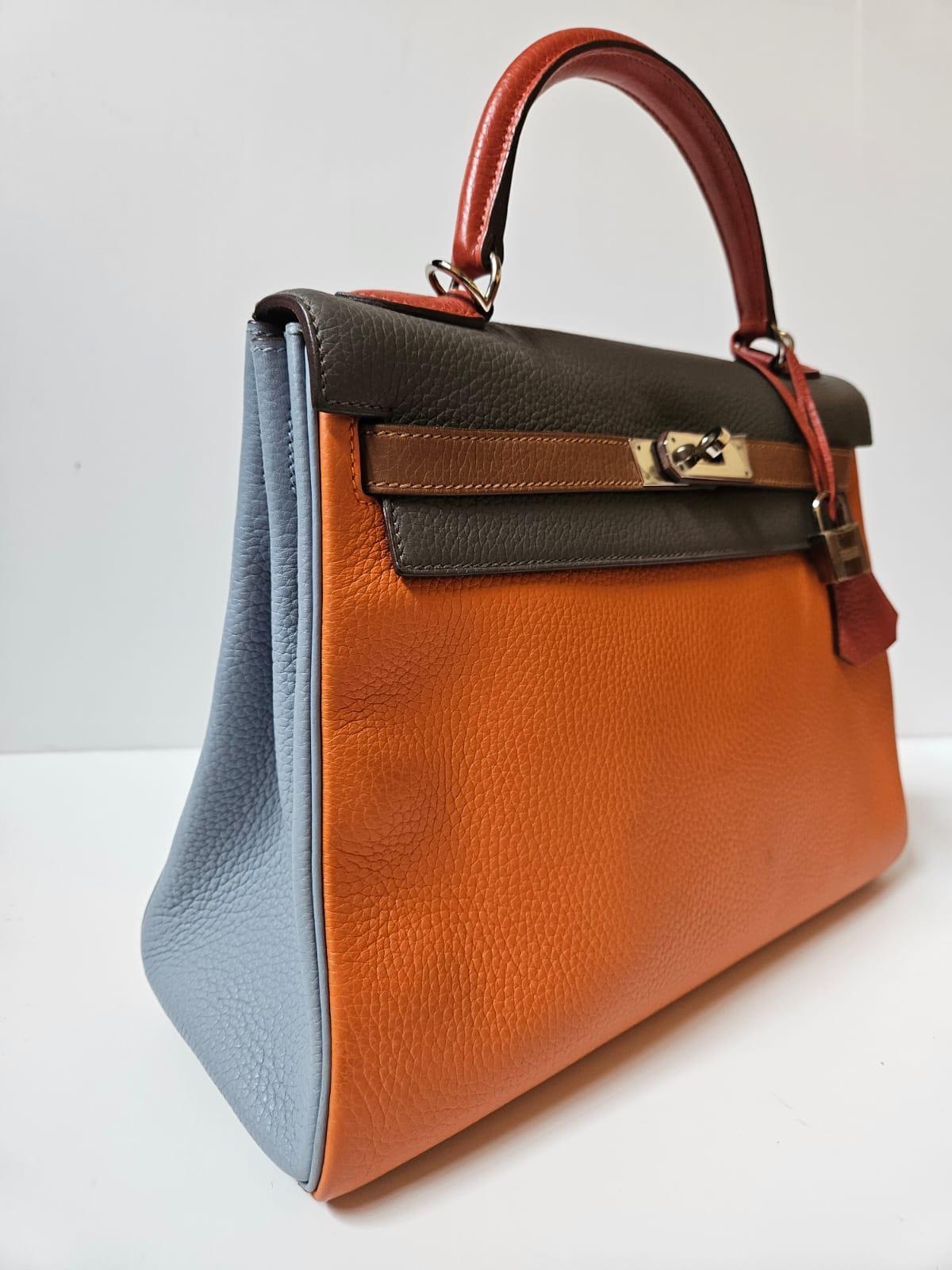 Rare Hermes Arlequin Clemence Leather Kelly 32 Bag 8