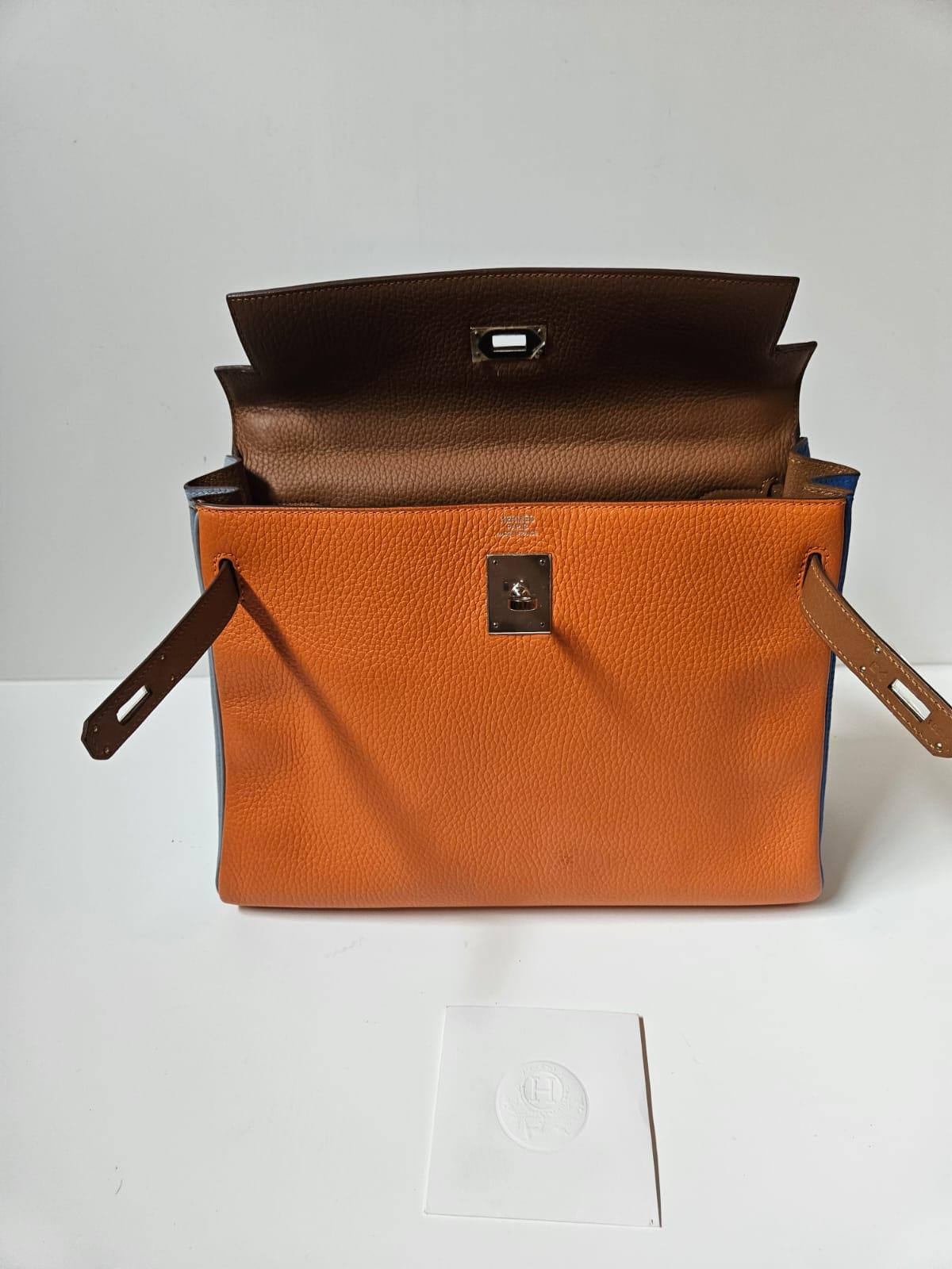 Rare Hermes Arlequin Clemence Leather Kelly 32 Bag 15