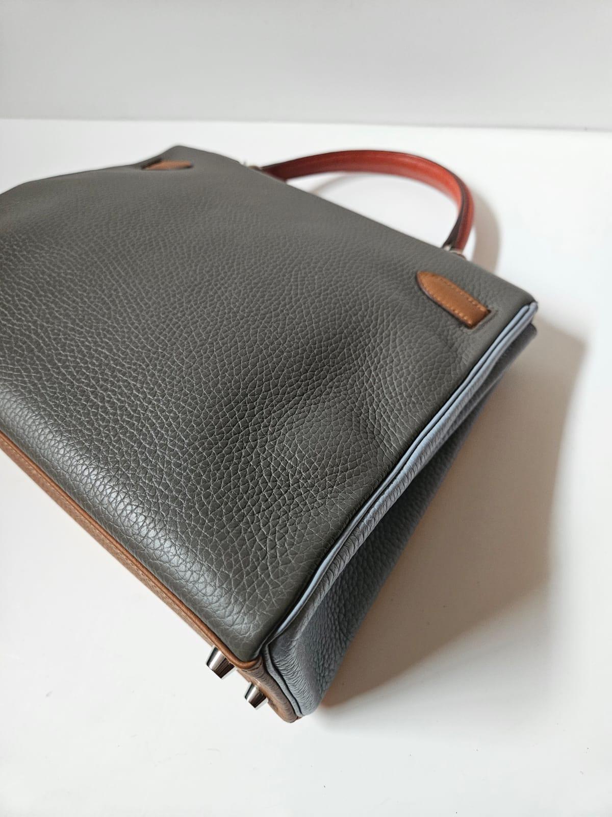 Rare Hermes Arlequin Clemence Leather Kelly 32 Bag 16