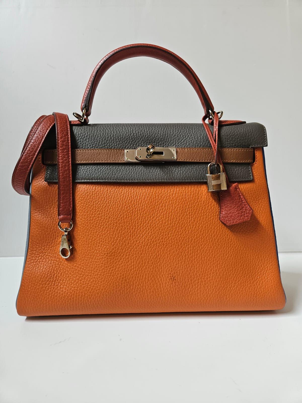 Women's or Men's Rare Hermes Arlequin Clemence Leather Kelly 32 Bag