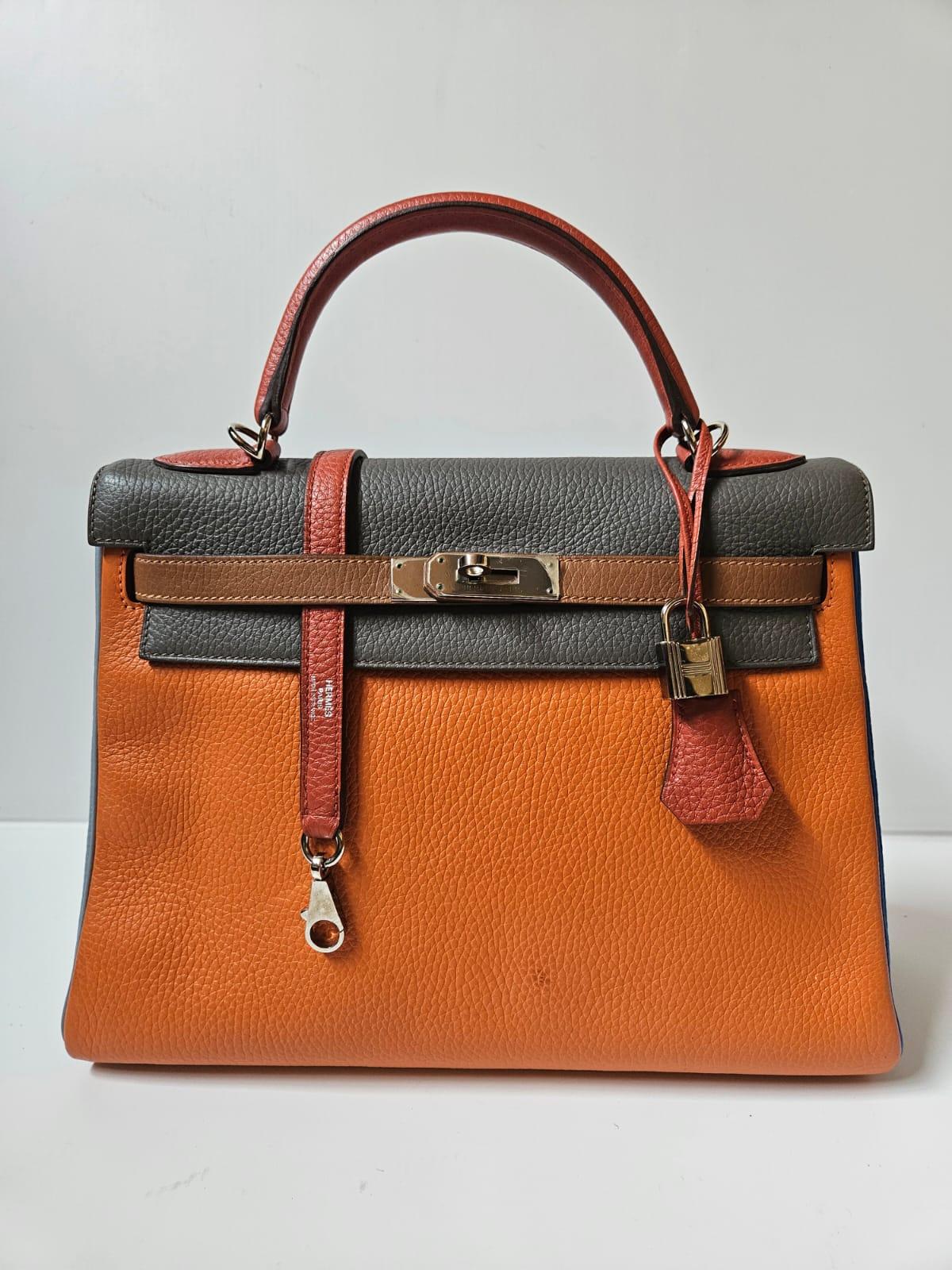 Rare Hermes Arlequin Clemence Leather Kelly 32 Bag 1