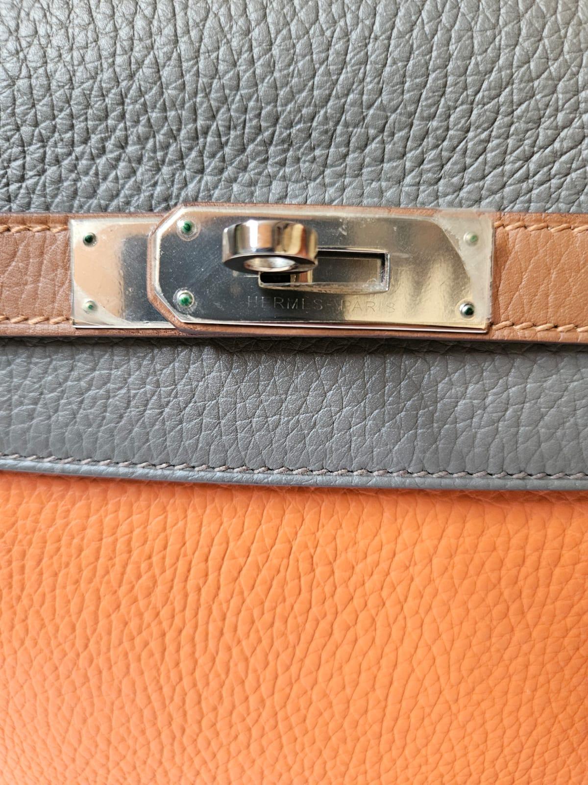Rare Hermes Arlequin Clemence Leather Kelly 32 Bag 3