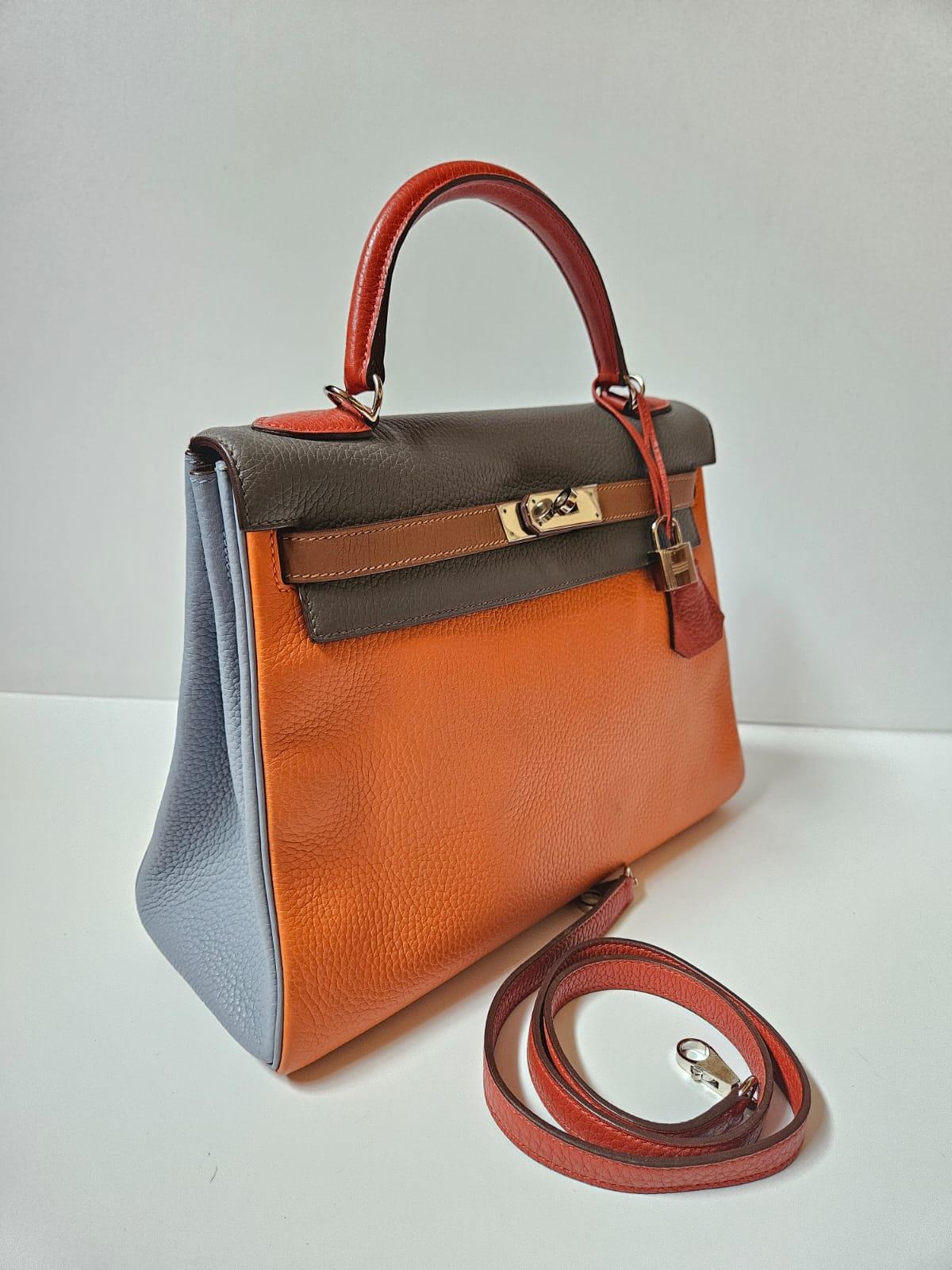 Rare Hermes Arlequin Clemence Leather Kelly 32 Bag 4