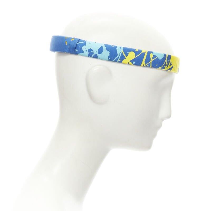 Beige rare HERMES Bandeau Femme Mistinguette 100% silk blue yellow adjustable headband For Sale