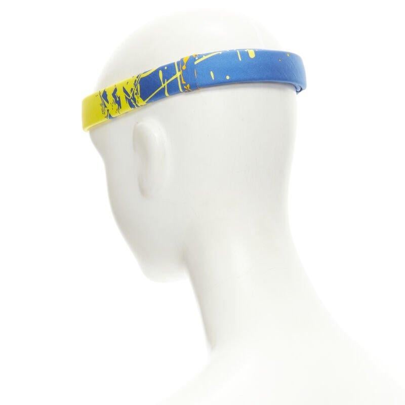 Women's rare HERMES Bandeau Femme Mistinguette 100% silk blue yellow adjustable headband For Sale
