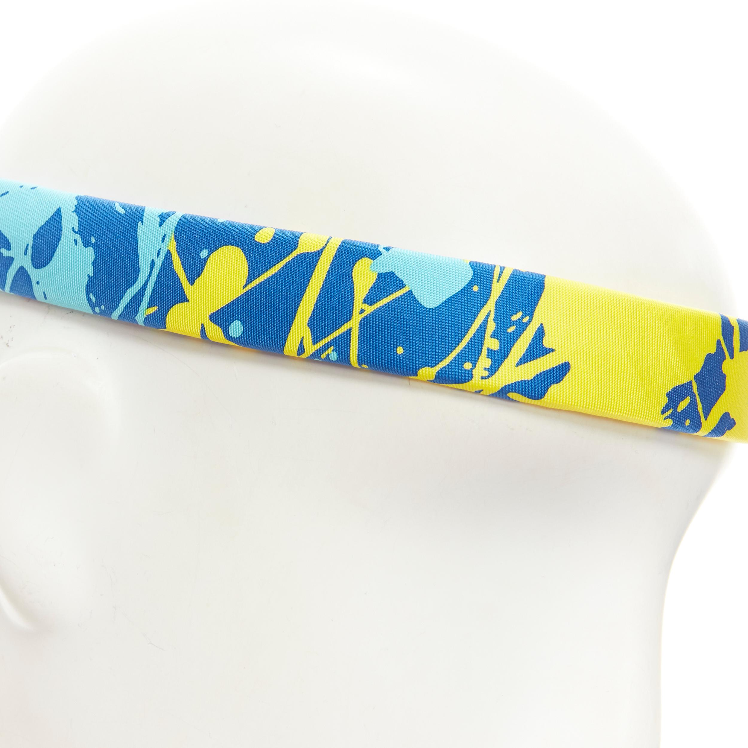 rare HERMES Bandeau Femme Mistinguette 100% silk blue yellow adjustable headband In New Condition For Sale In Hong Kong, NT