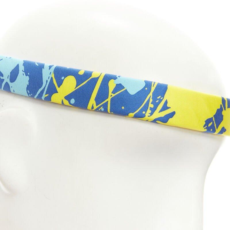 rare HERMES Bandeau Femme Mistinguette 100% silk blue yellow adjustable headband For Sale 2