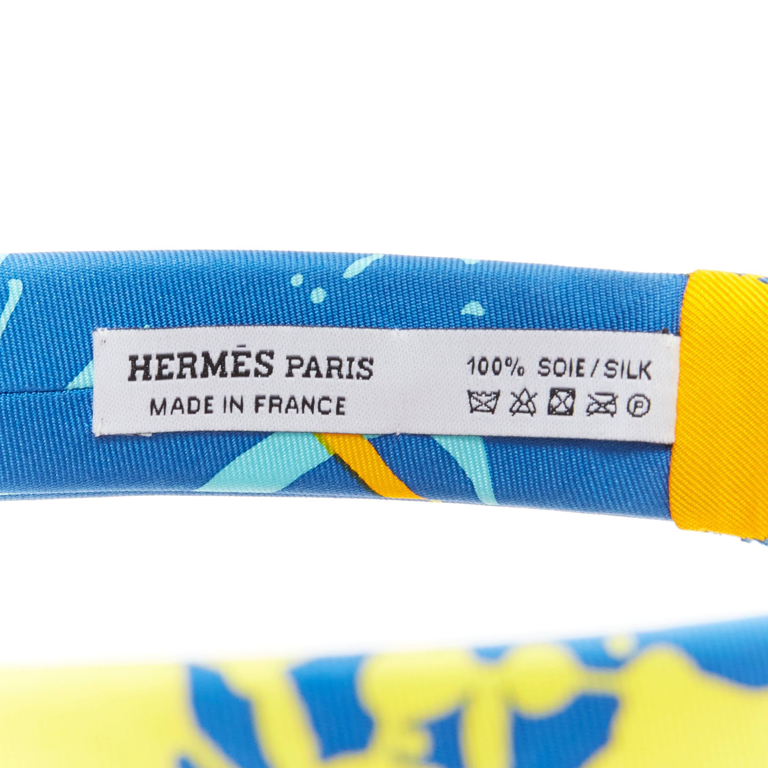 Women's rare HERMES Bandeau Femme Mistinguette 100% silk blue yellow adjustable headband For Sale