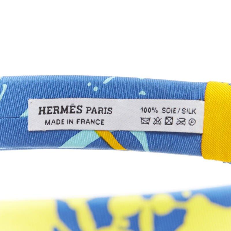 rare HERMES Bandeau Femme Mistinguette 100% silk blue yellow adjustable headband For Sale 3