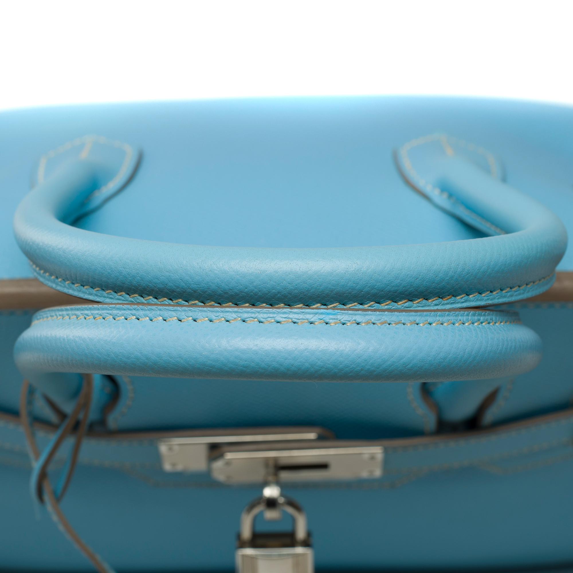 Rare Hermes Birkin 30 Candy Edition handbag in Celeste Blue Epsom leather, PHW 7