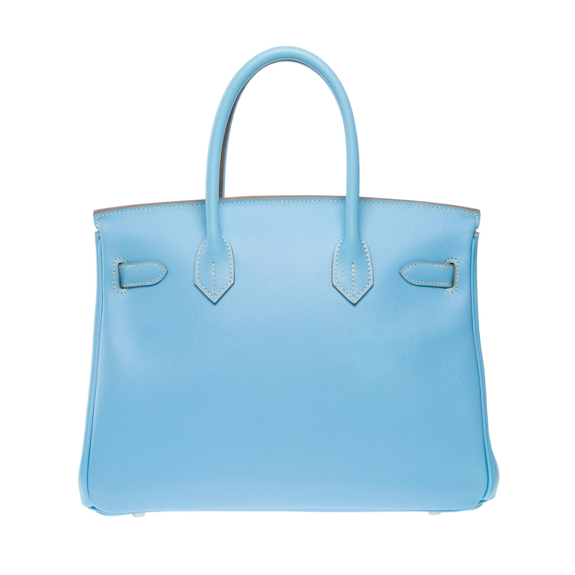 Rare Hermes Birkin 30 Candy Edition handbag in Celeste Blue Epsom leather, PHW 1