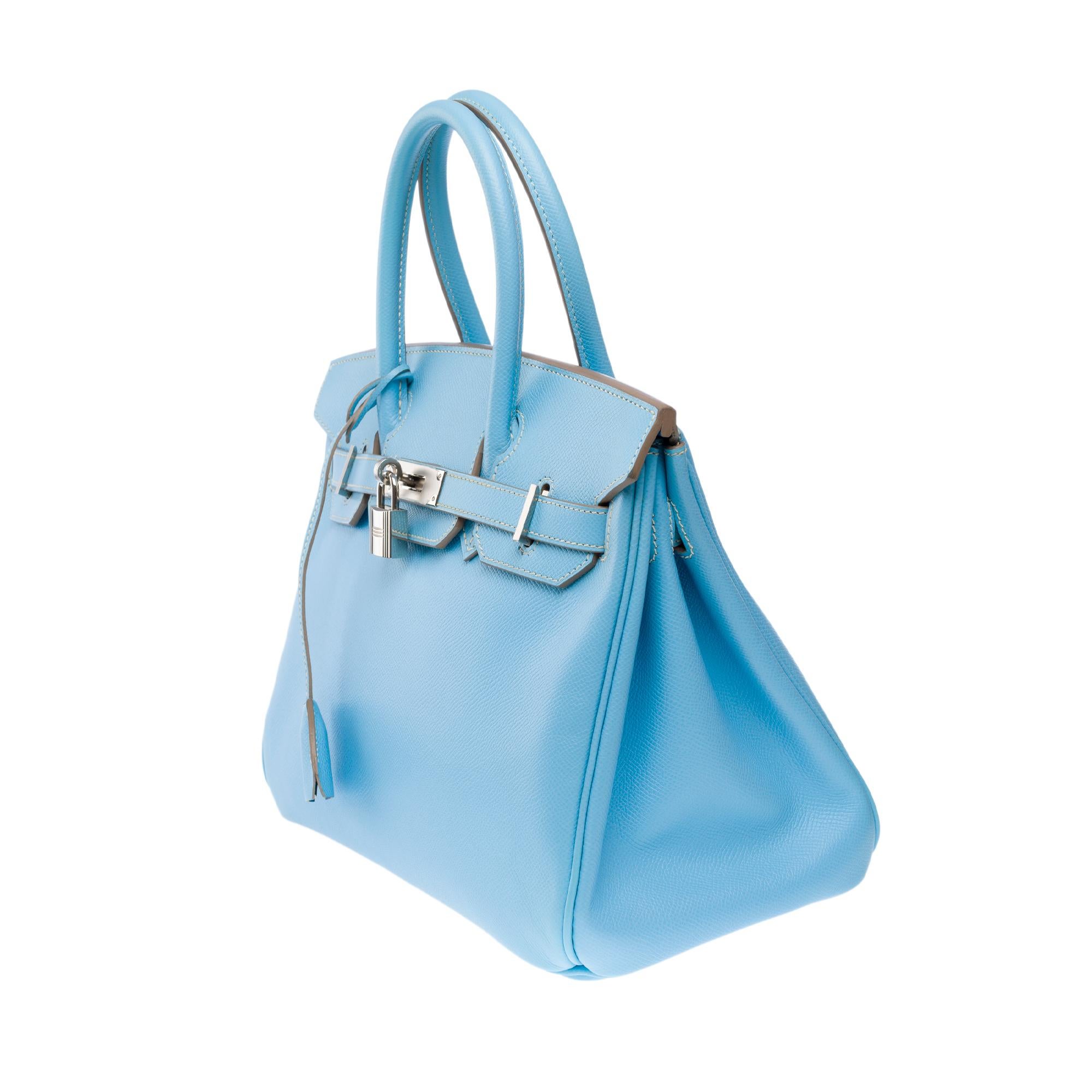 Rare Hermes Birkin 30 Candy Edition handbag in Celeste Blue Epsom leather, PHW 2