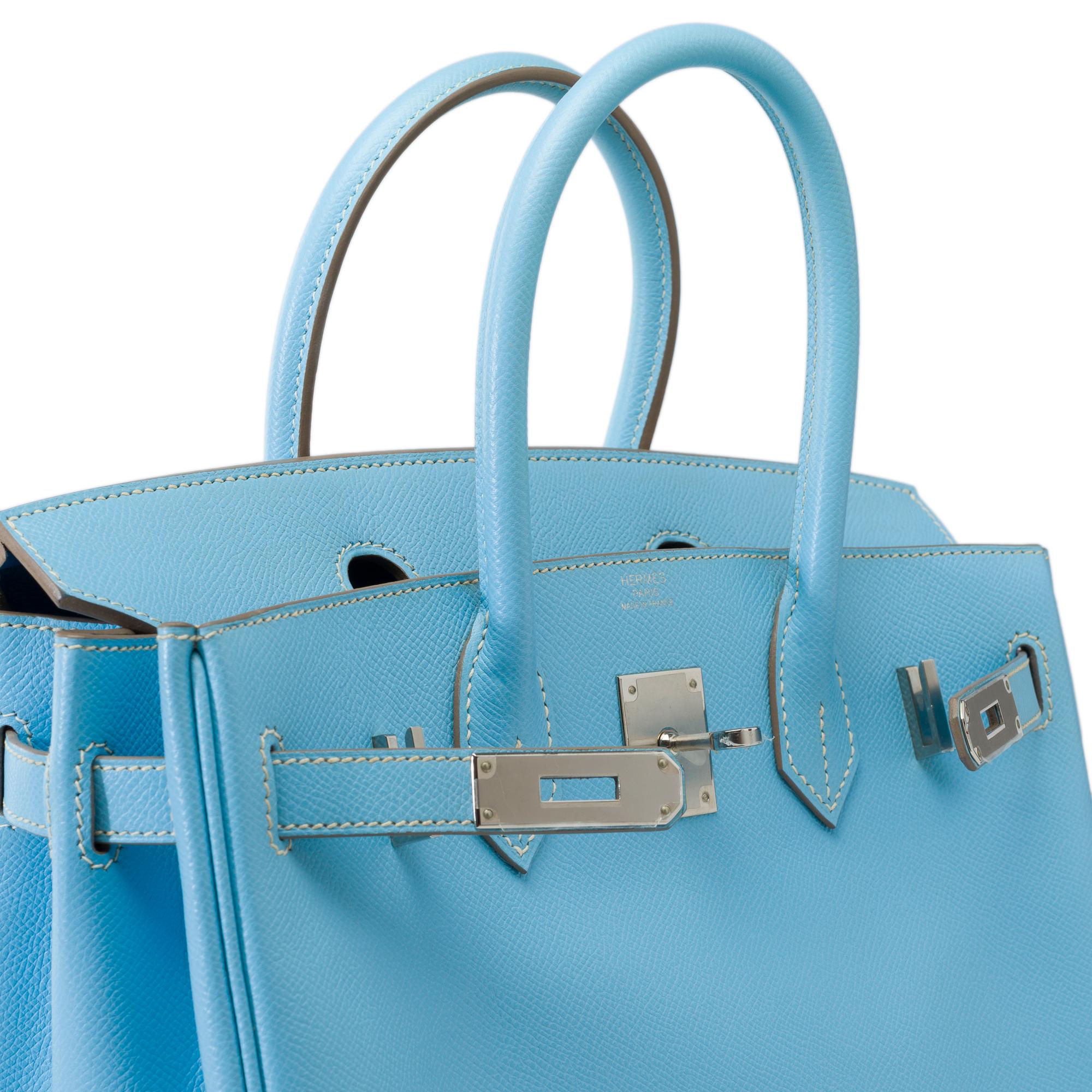 Rare Hermes Birkin 30 Candy Edition handbag in Celeste Blue Epsom leather, PHW 4