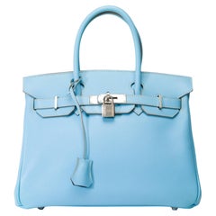 Rare Hermes Birkin 30 Candy Edition handbag in Celeste Blue Epsom leather, PHW