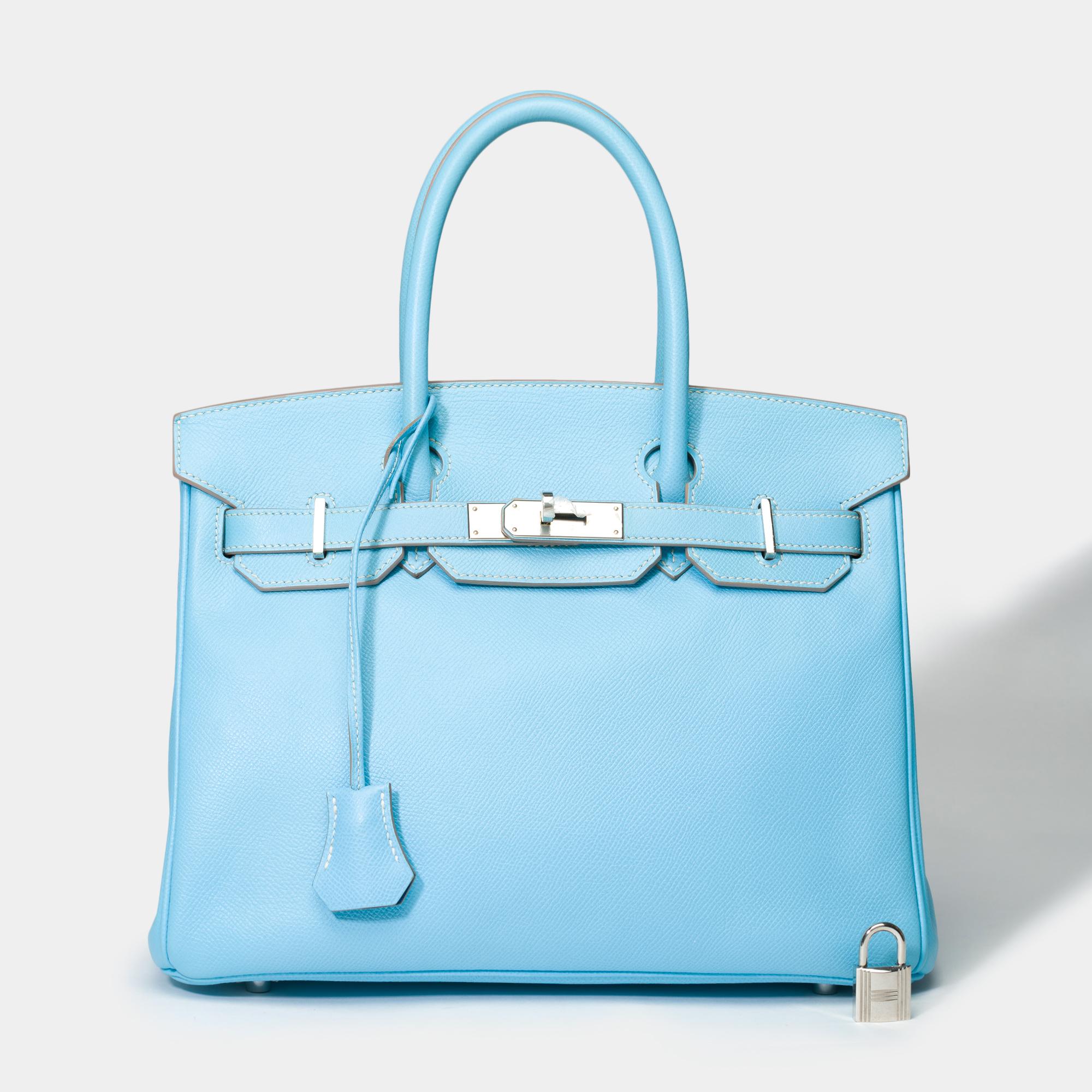 Rare Hermes Birkin 30 Candy Edition handbag in Celeste Blue Epsom leather, SHW In Excellent Condition In Paris, IDF