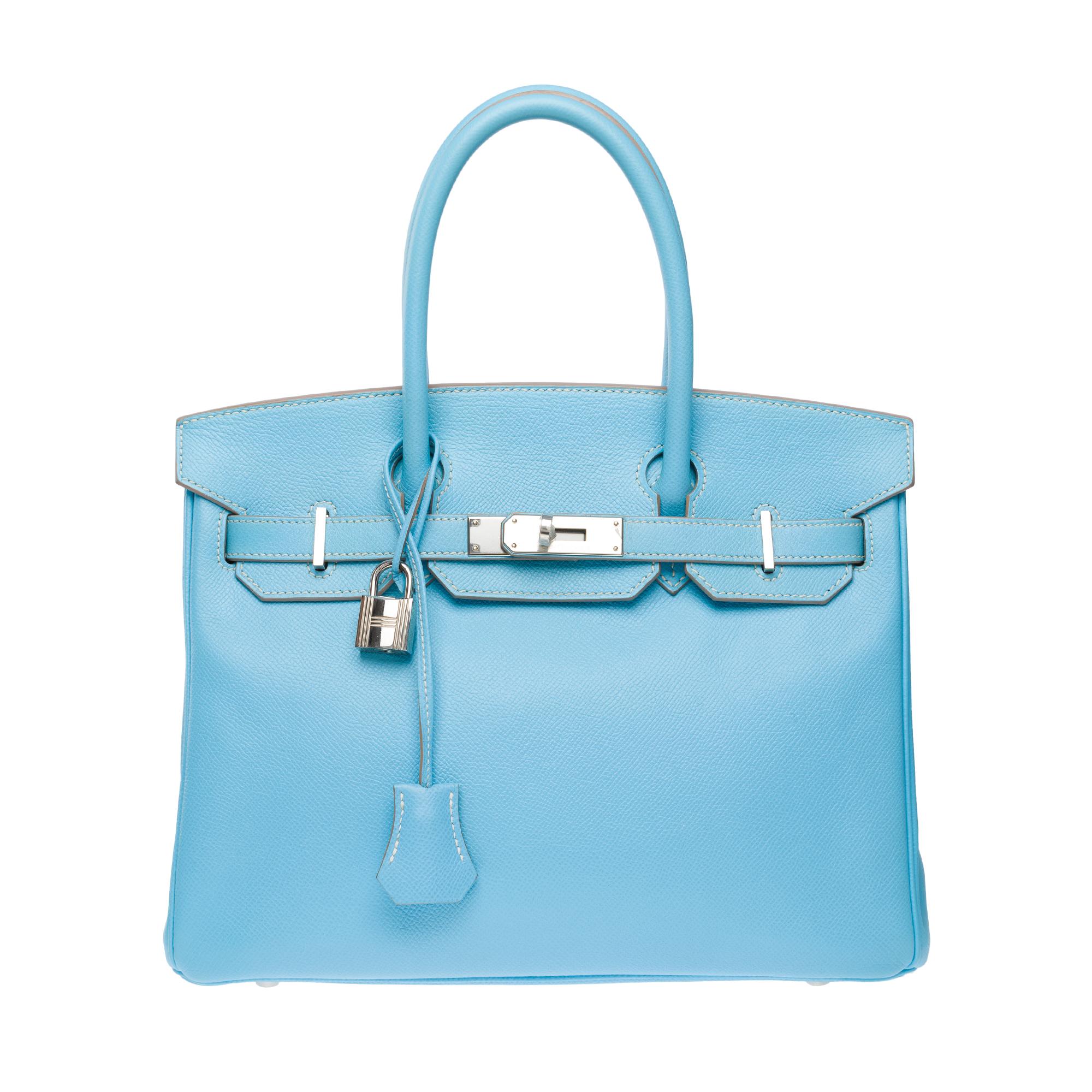 Women's Rare Hermes Birkin 30 Candy Edition handbag in Celeste Blue Epsom leather, SHW