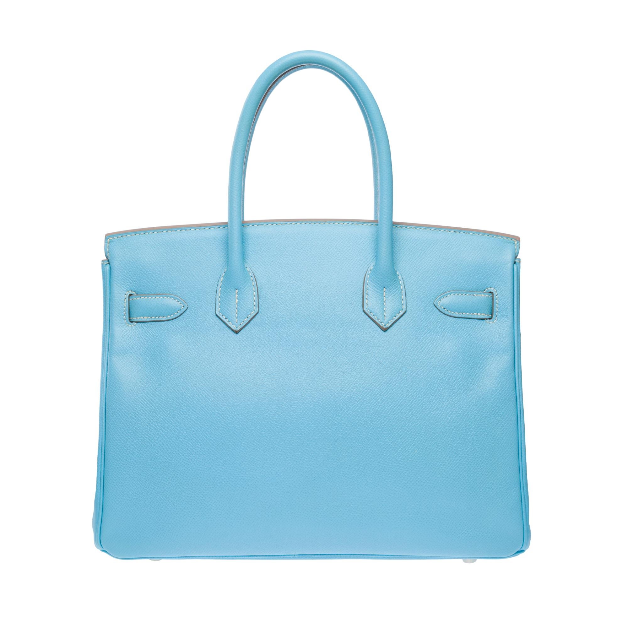 Rare Hermes Birkin 30 Candy Edition handbag in Celeste Blue Epsom leather, SHW 1