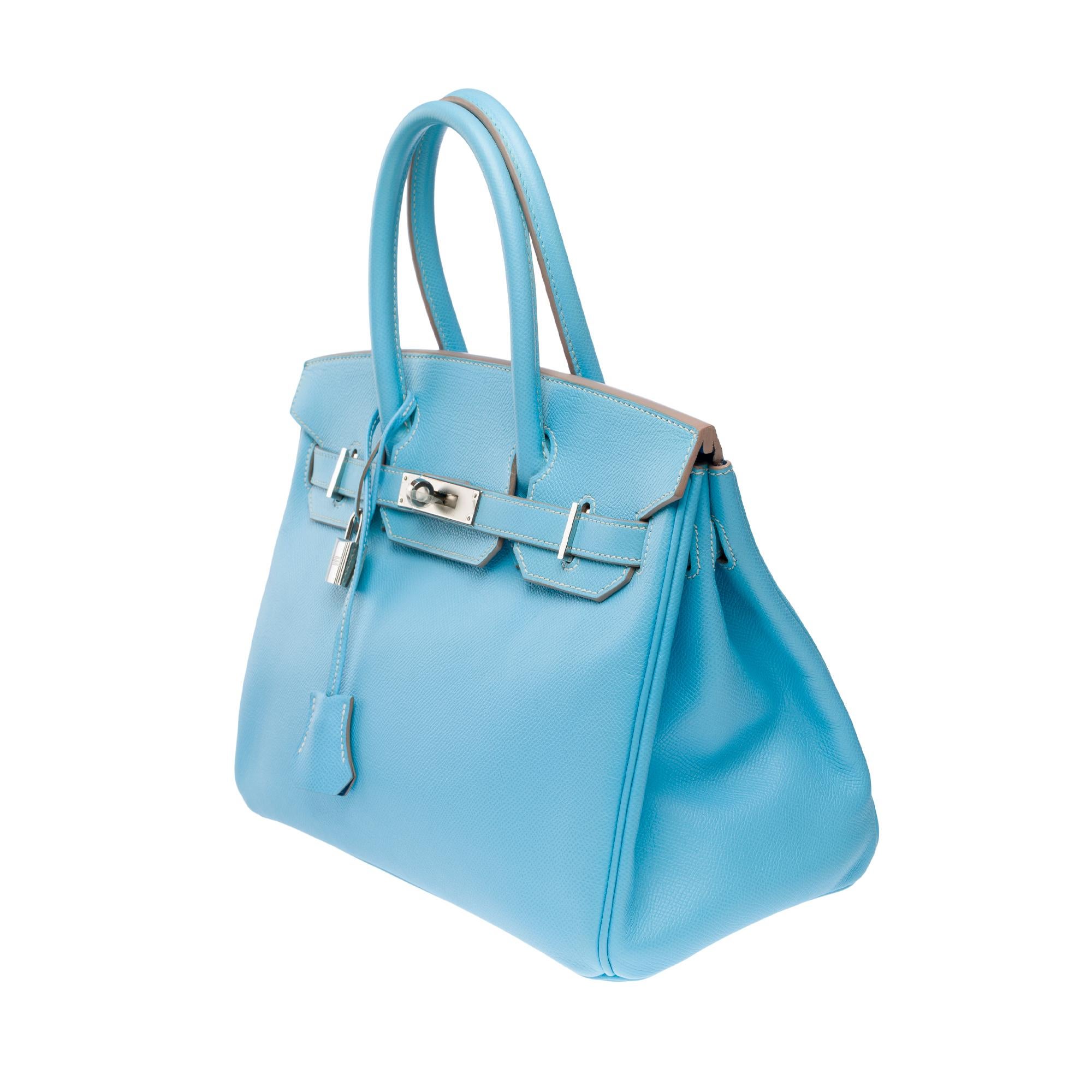 Rare Hermes Birkin 30 Candy Edition handbag in Celeste Blue Epsom leather, SHW 2
